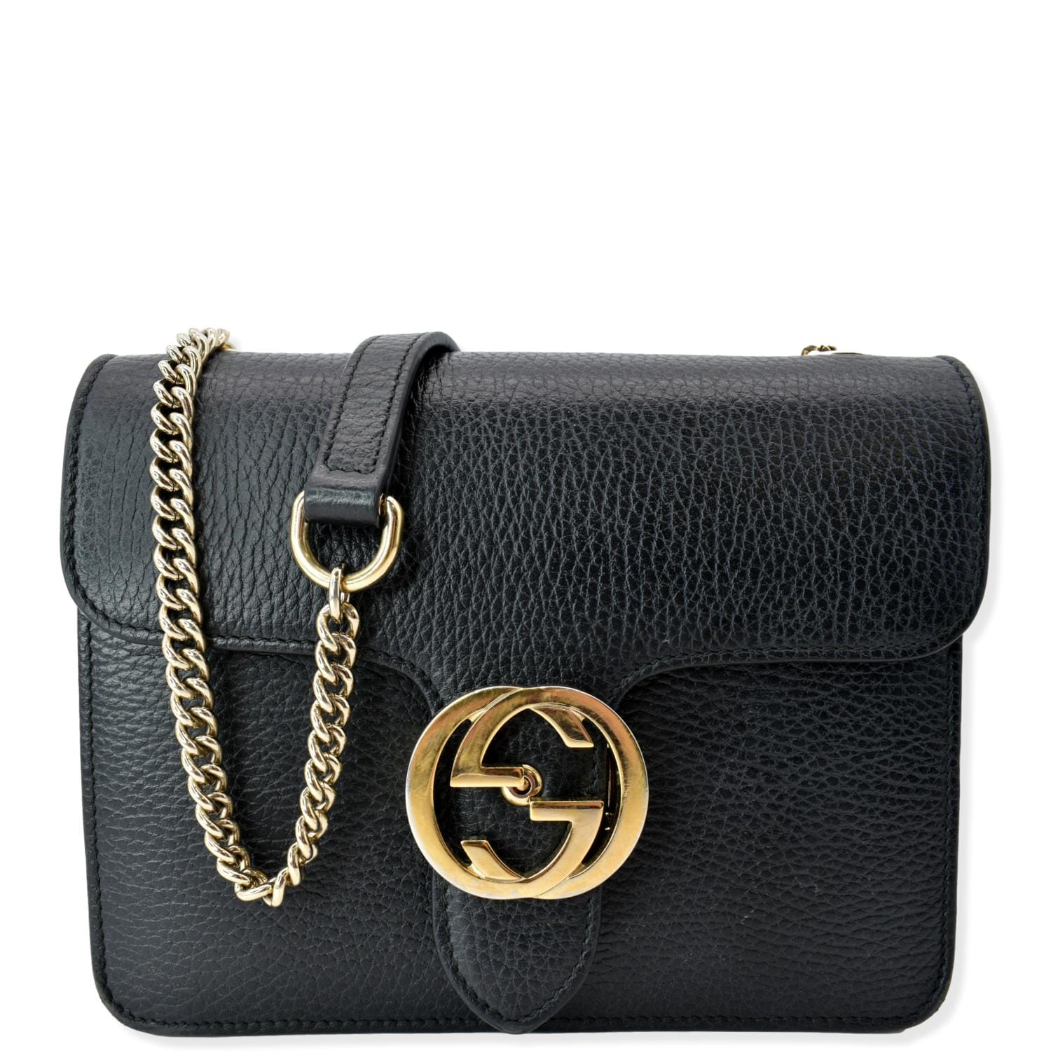Gucci Interlocking Crossbody Bag Leather Black