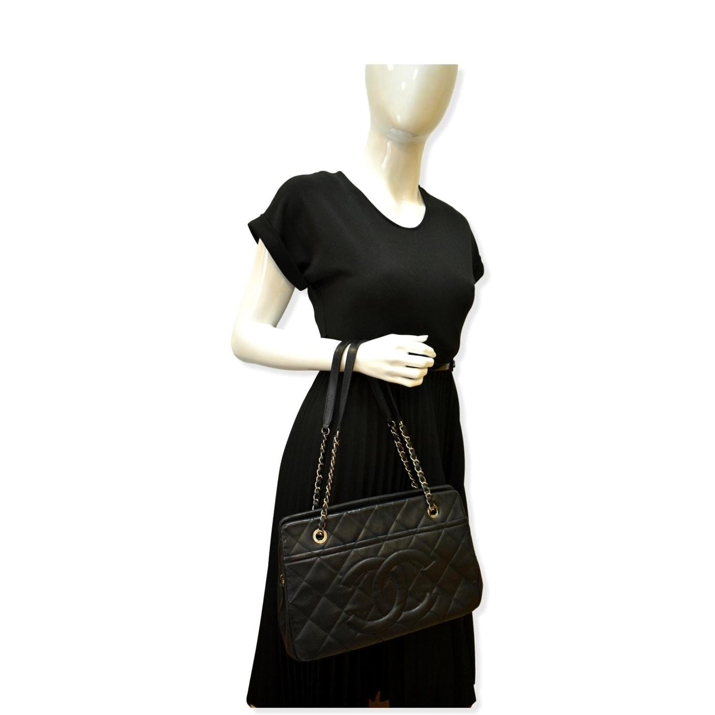 Chanel Timeless CC Soft Quilted Caviar Leather Black Travel Bag