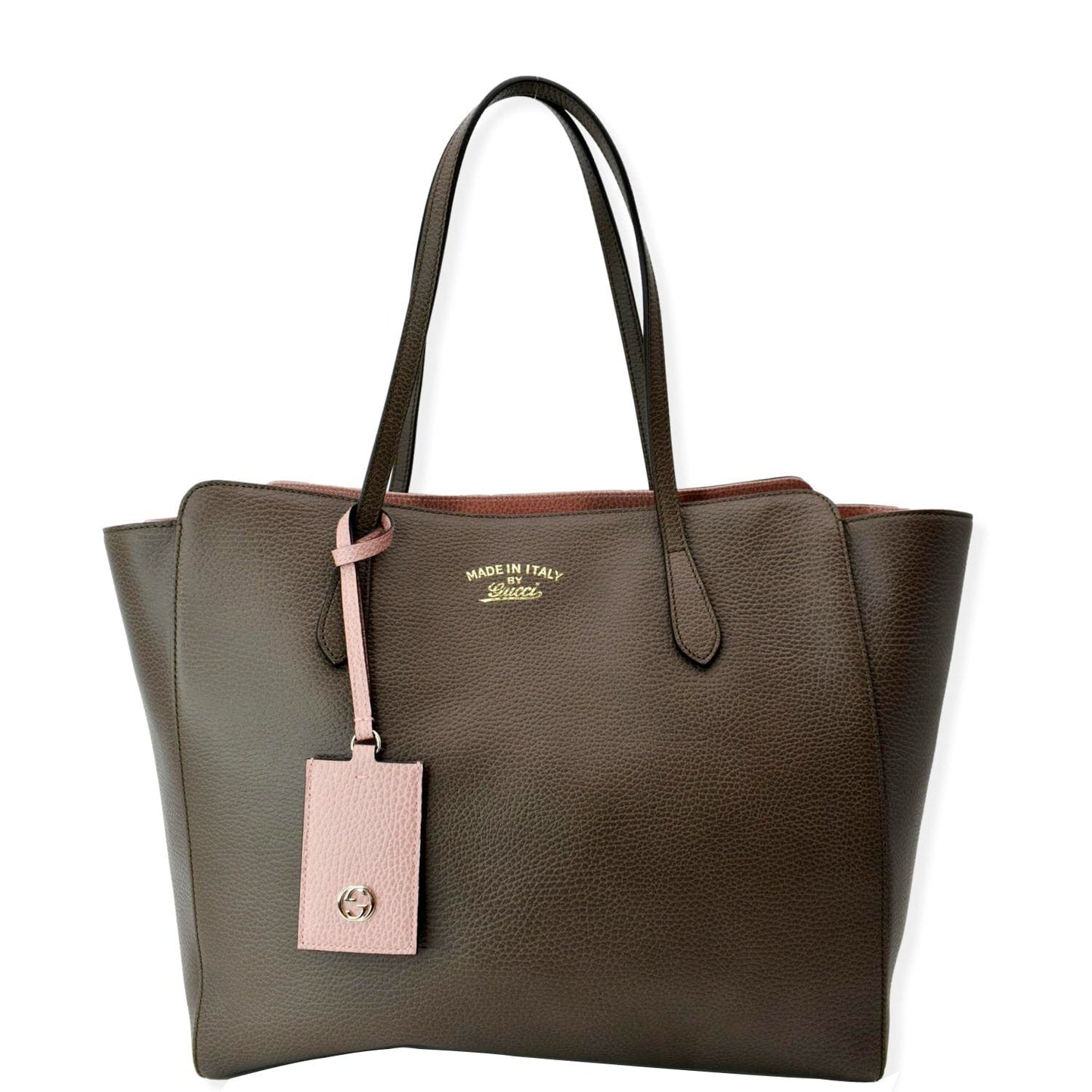 Gucci Swing Pebbled Tote Bag Taupe Leather Medium