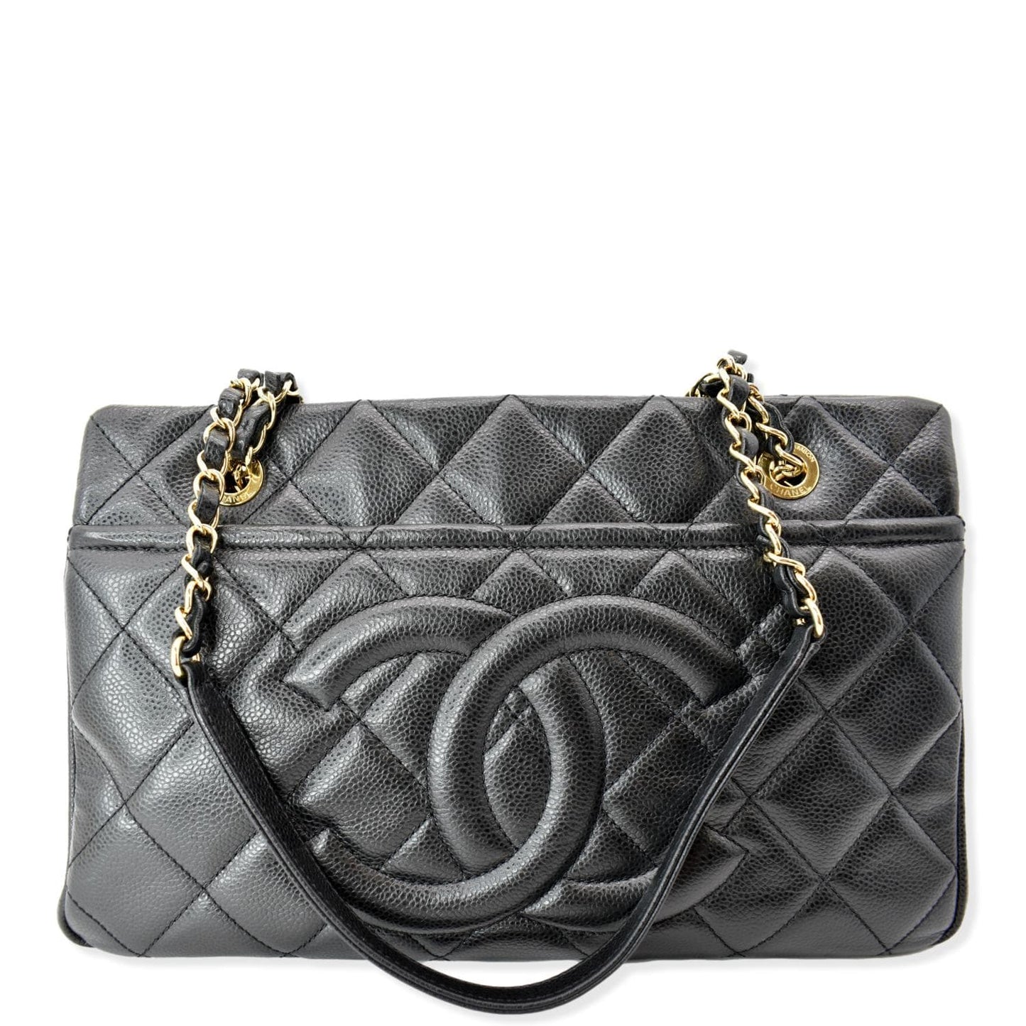 Chanel Timeless CC Soft Quilted Caviar Leather Black Travel Bag Shopping Tote