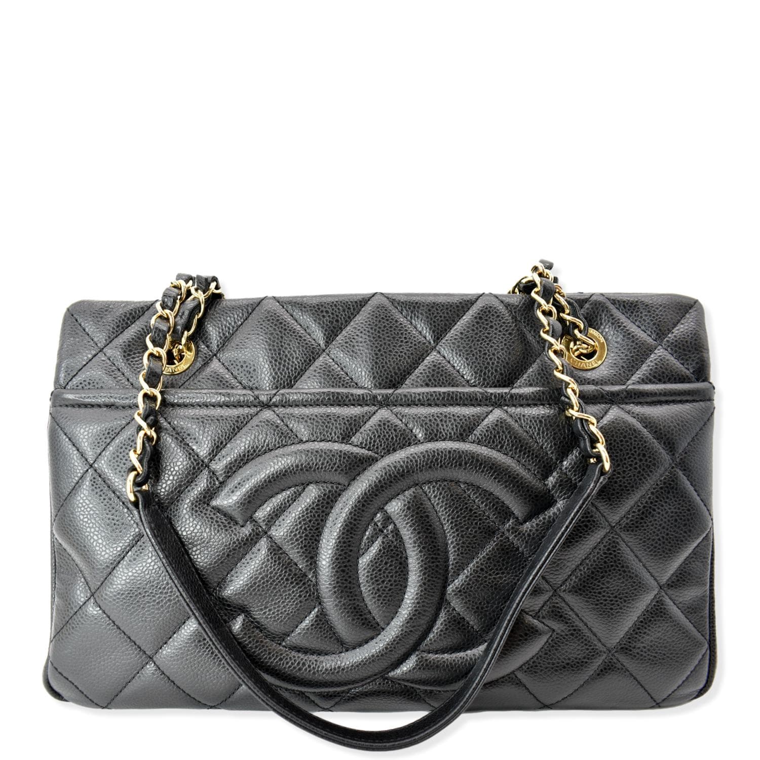Chanel Timeless CC Soft Quilted Caviar Leather Black Travel Bag Shopping Tote