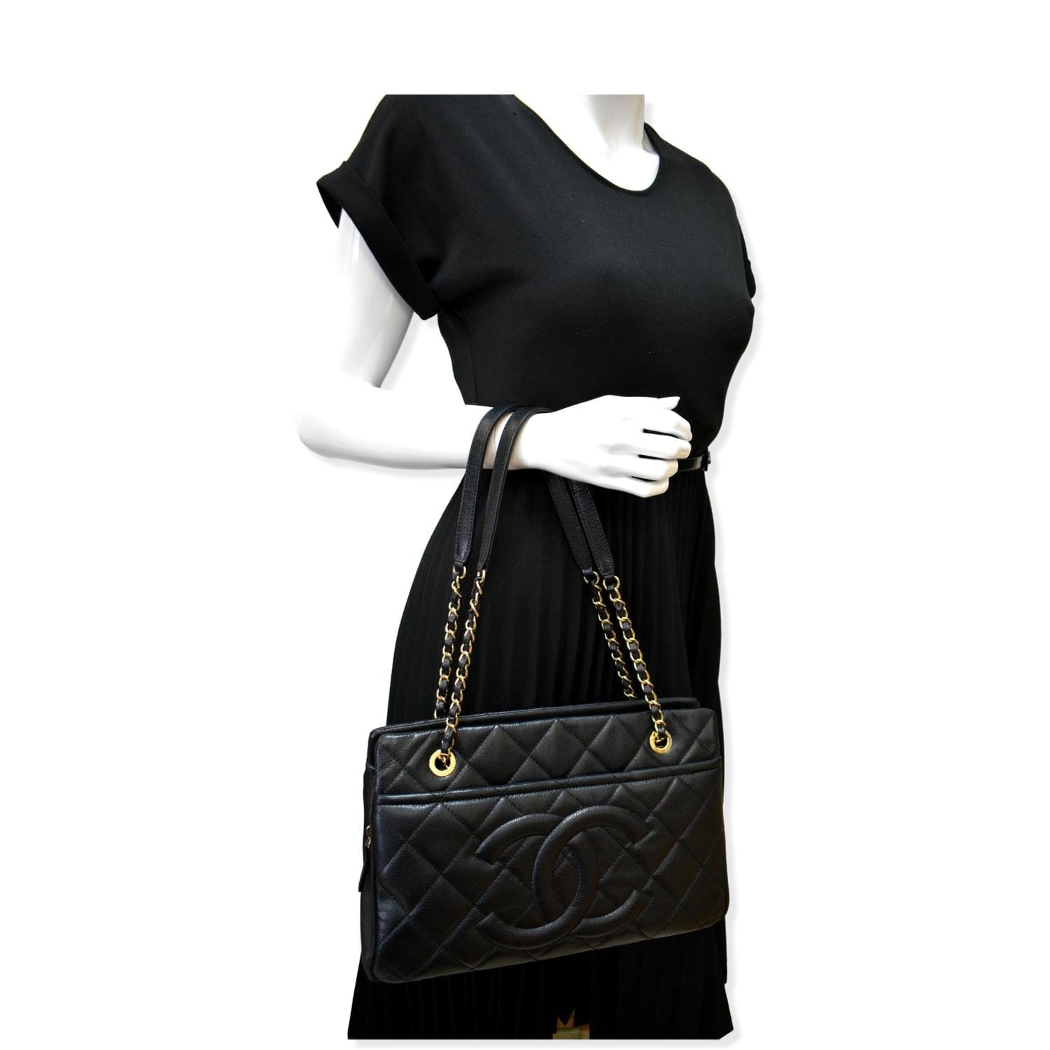 Chanel Timeless CC Soft Quilted Caviar Leather Black Travel Bag Shopping Tote