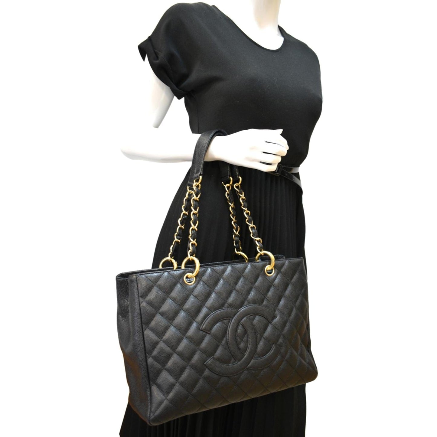 Chanel Grand Shopping GST Caviar Leather Black Travel Bag Tote Bag
