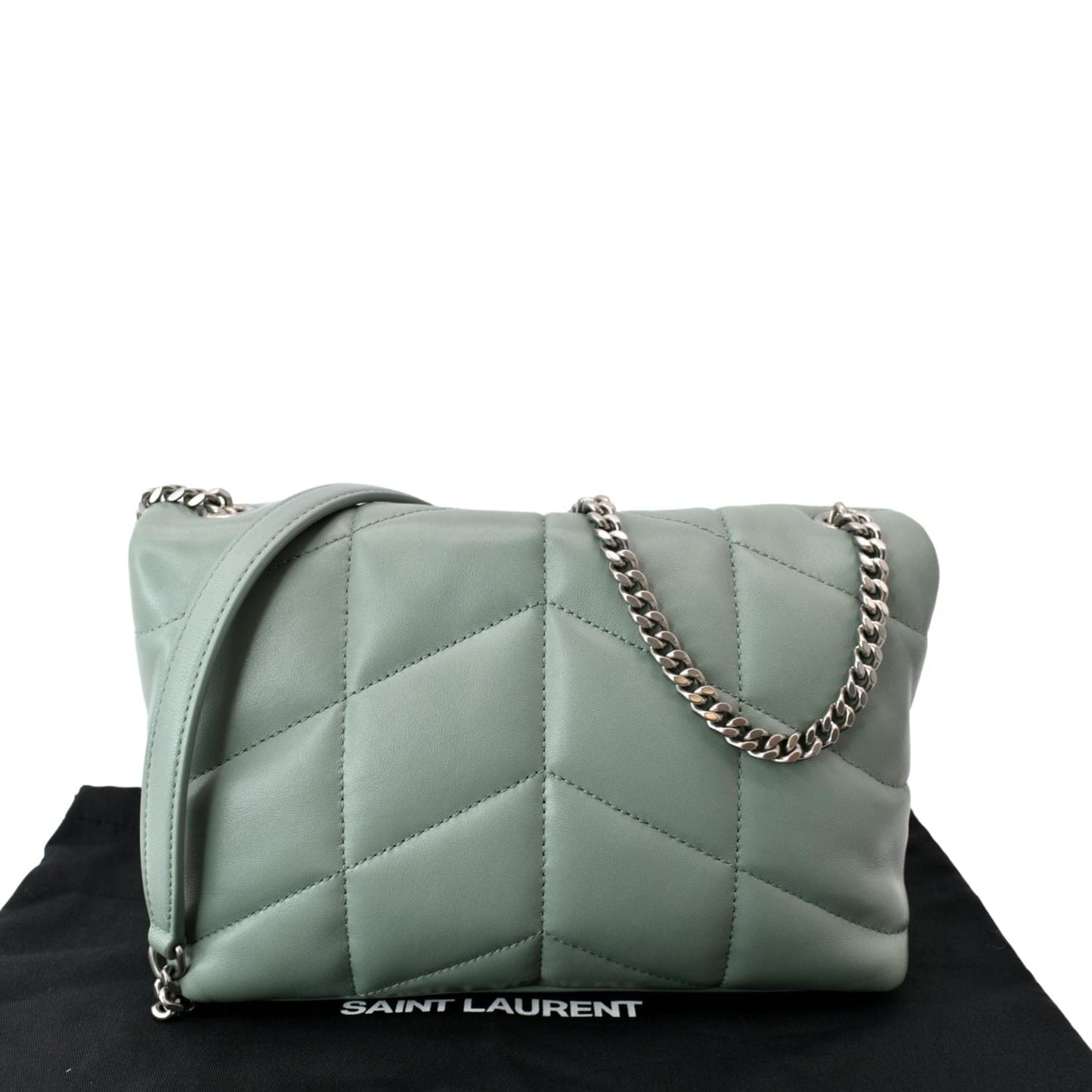 YSL Saint Laurent Yves Loulou Puffer Crossbody Bag Vert Opaline Leather Small