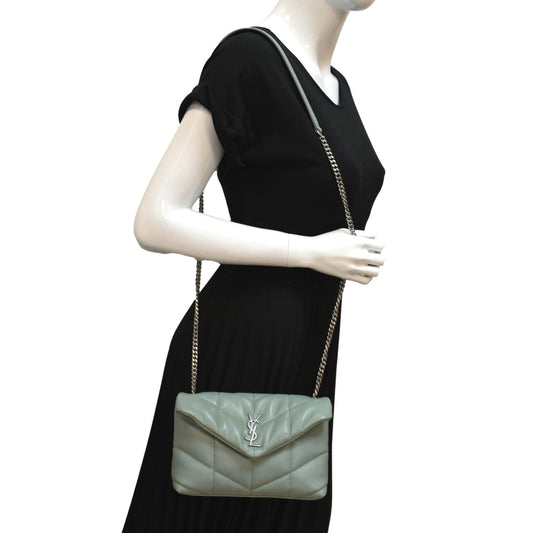 YSL Saint Laurent Yves Loulou Puffer Crossbody Bag Vert Opaline Leather Small