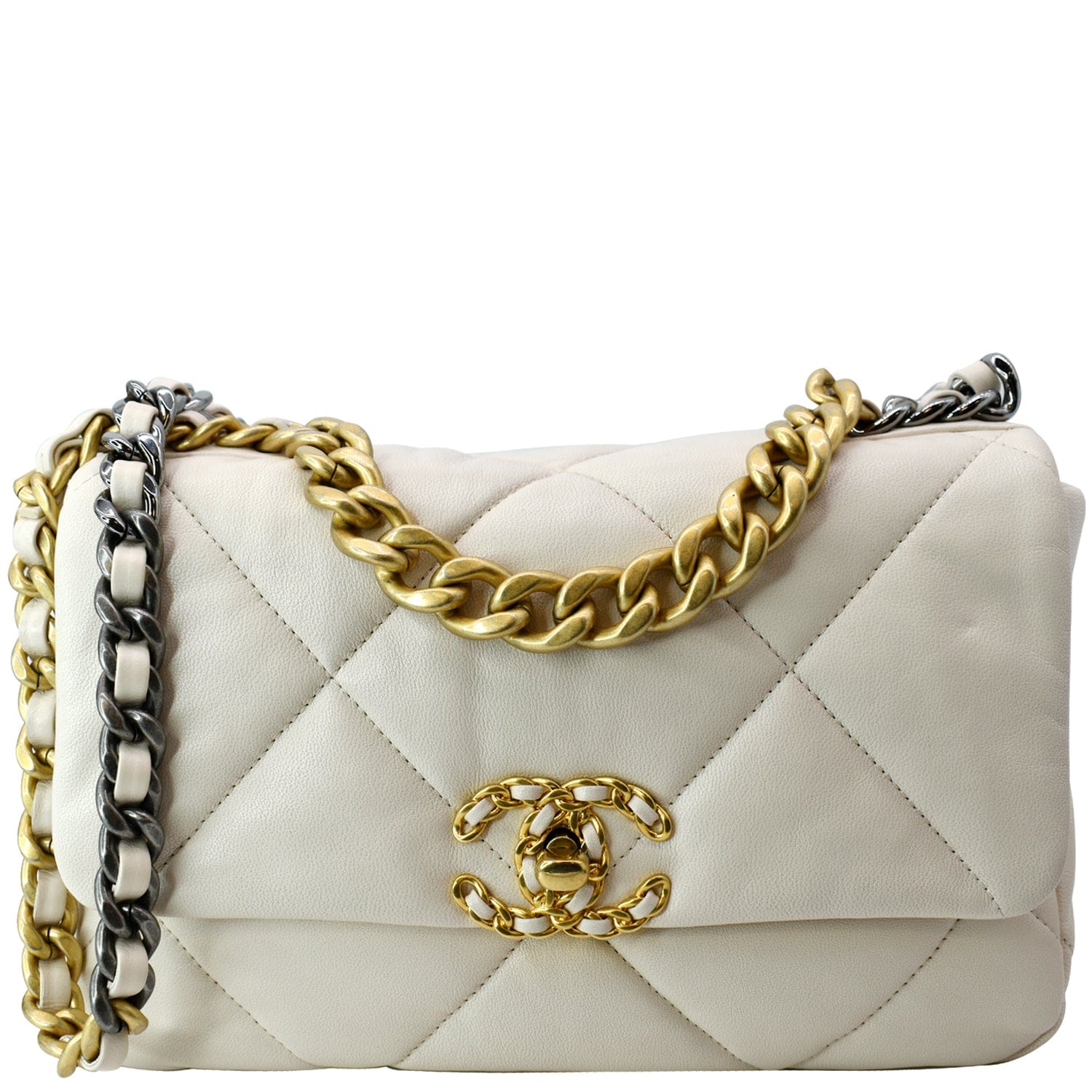Chanel 19 Flap Quilted - Deals Leather Lambskin White Travel Bag