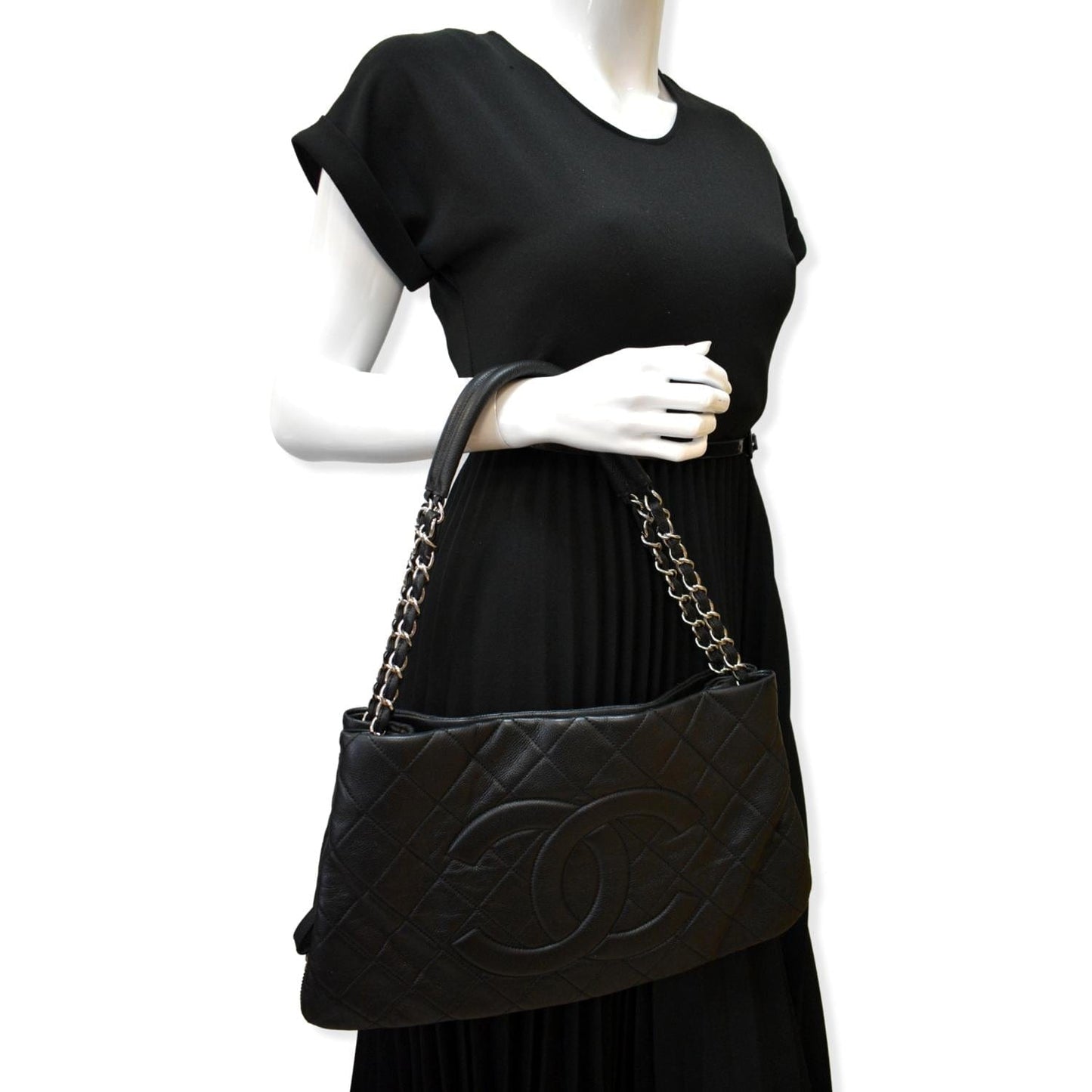 Chanel Expandable Zip Around Caviar Quilted Black Travel Bag Tote 1