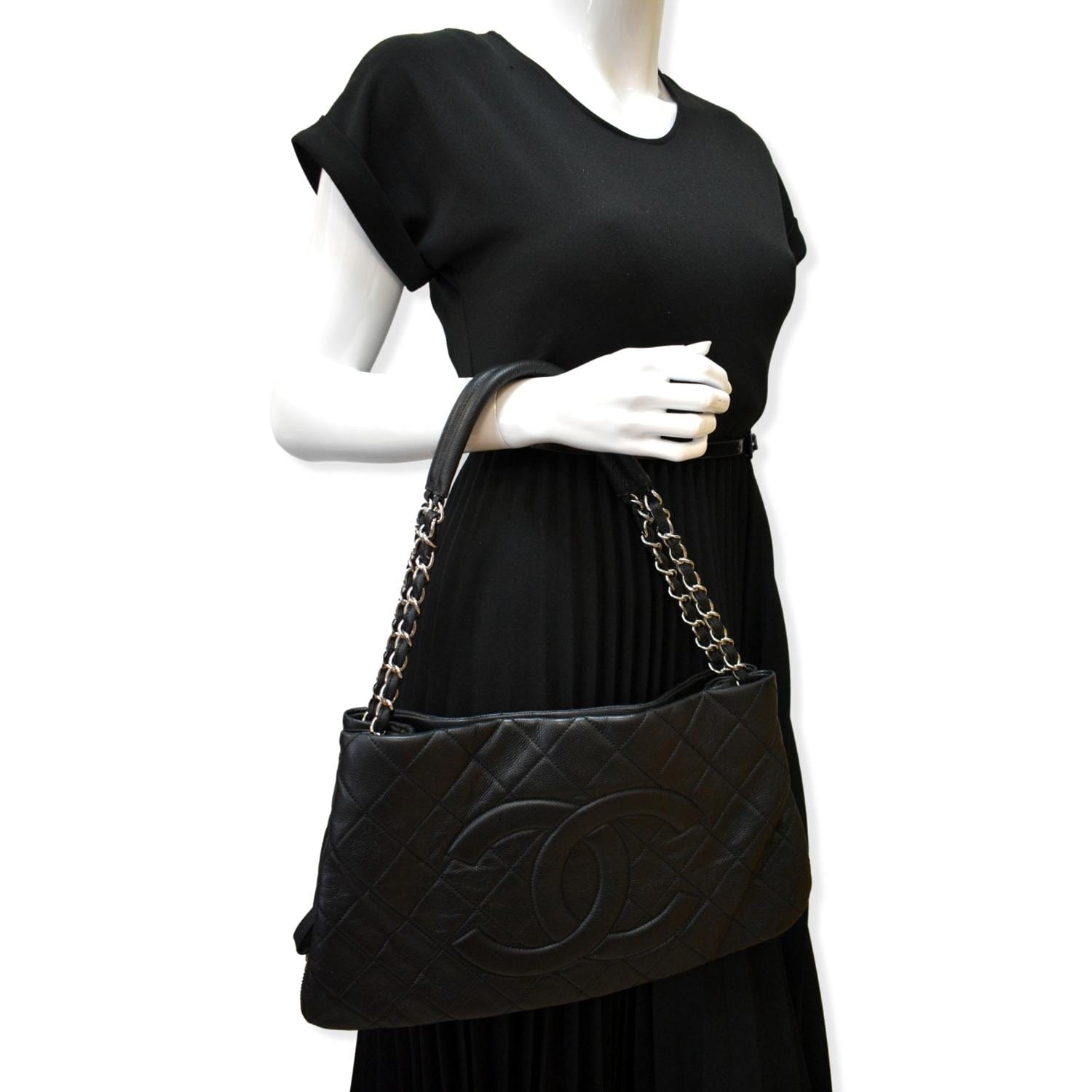 Chanel Expandable Zip Around Caviar Quilted Black Travel Bag Tote 1