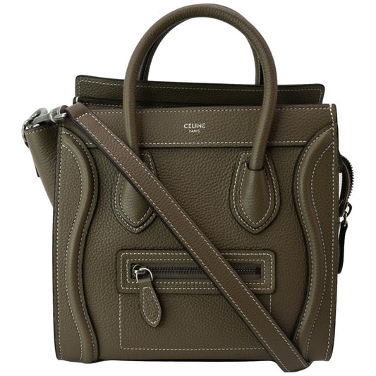 Nano Luggage Drummed Calfskin Shoulder Bag Khaki Leather
