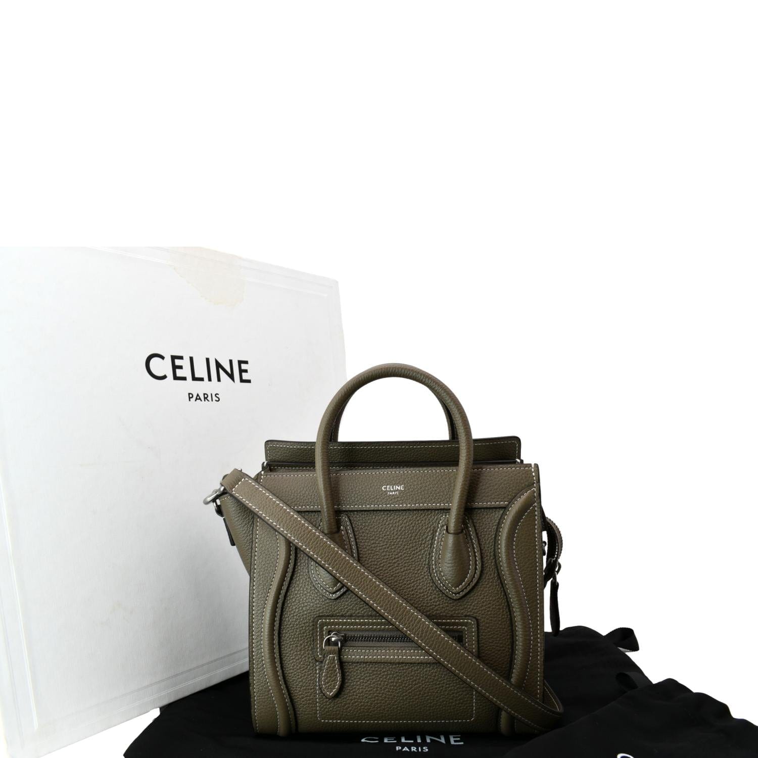 Nano Luggage Drummed Calfskin Shoulder Bag Khaki Leather