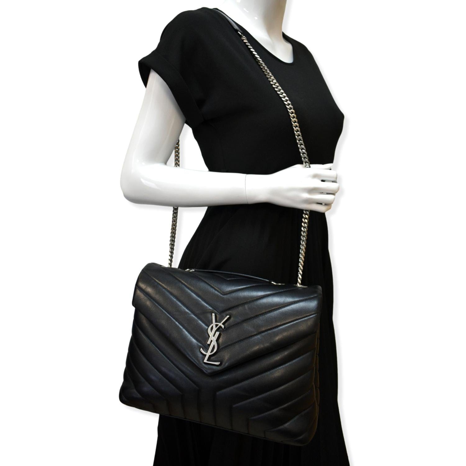 YSL Saint Laurent Yves Loulou Shoulder Bag Leather Matelasse Black Loulou Medium 2
