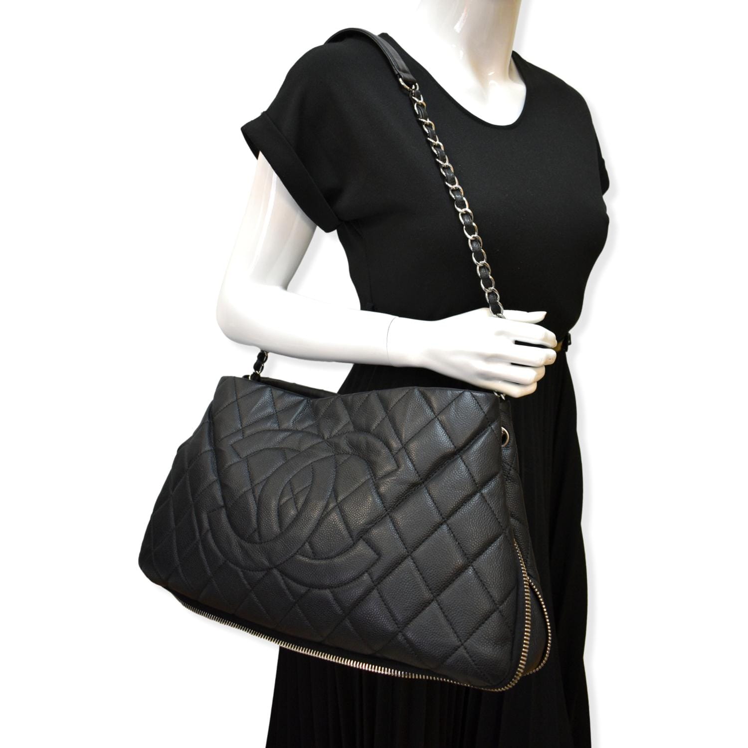 Chanel Expandable Zip Around Caviar Quilted Black Travel Bag