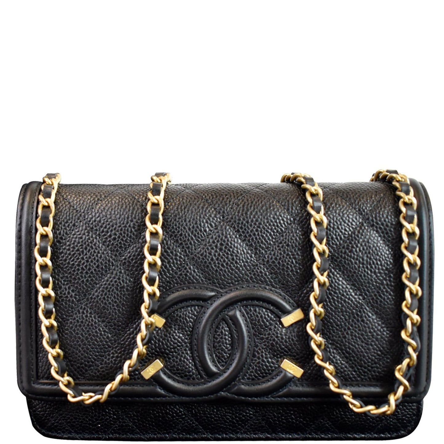 Chanel CC Filigree Flap Caviar Leather Black Travel Bag