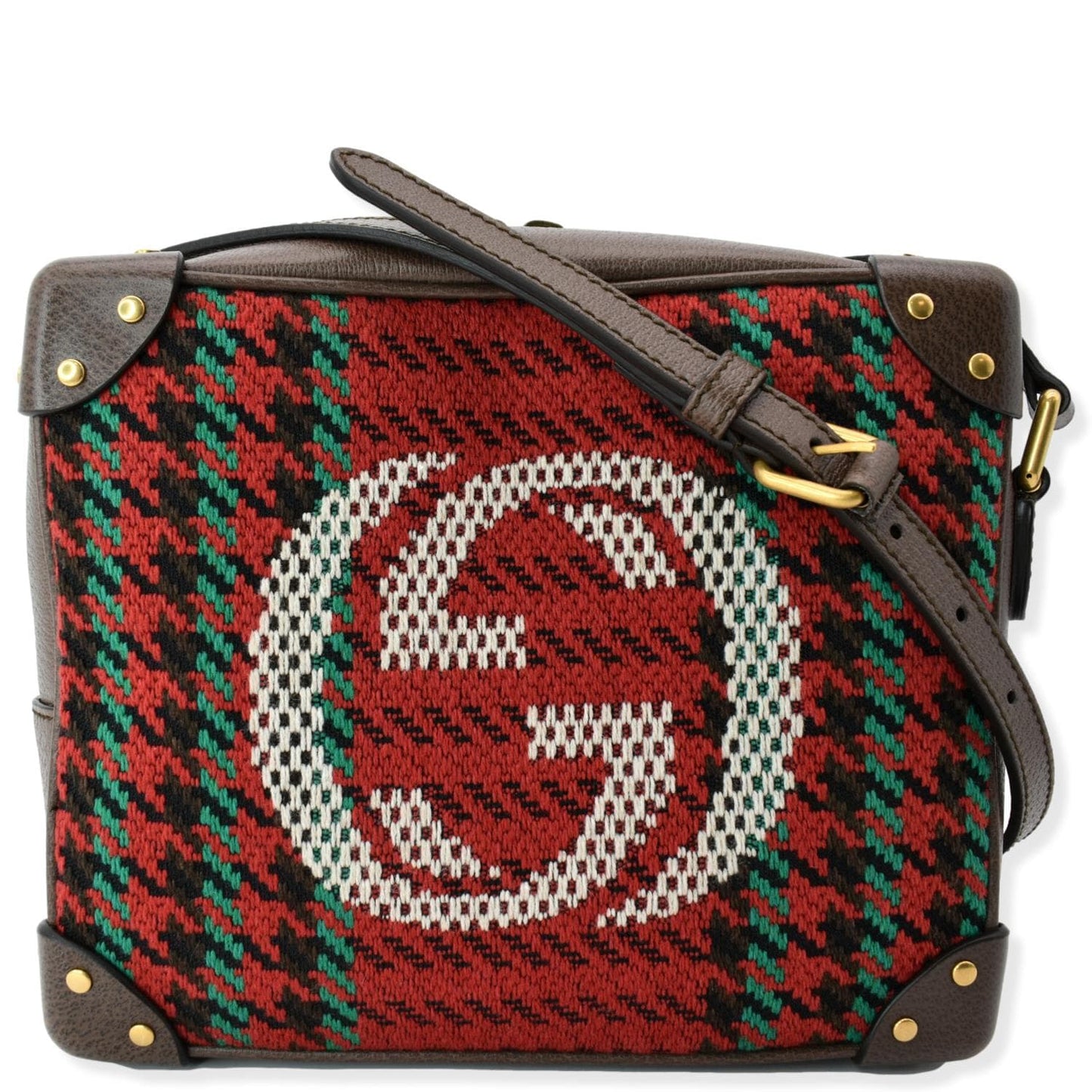 Gucci Houndstooth Stripe Interlocking Trunk Shoulder Bag Red