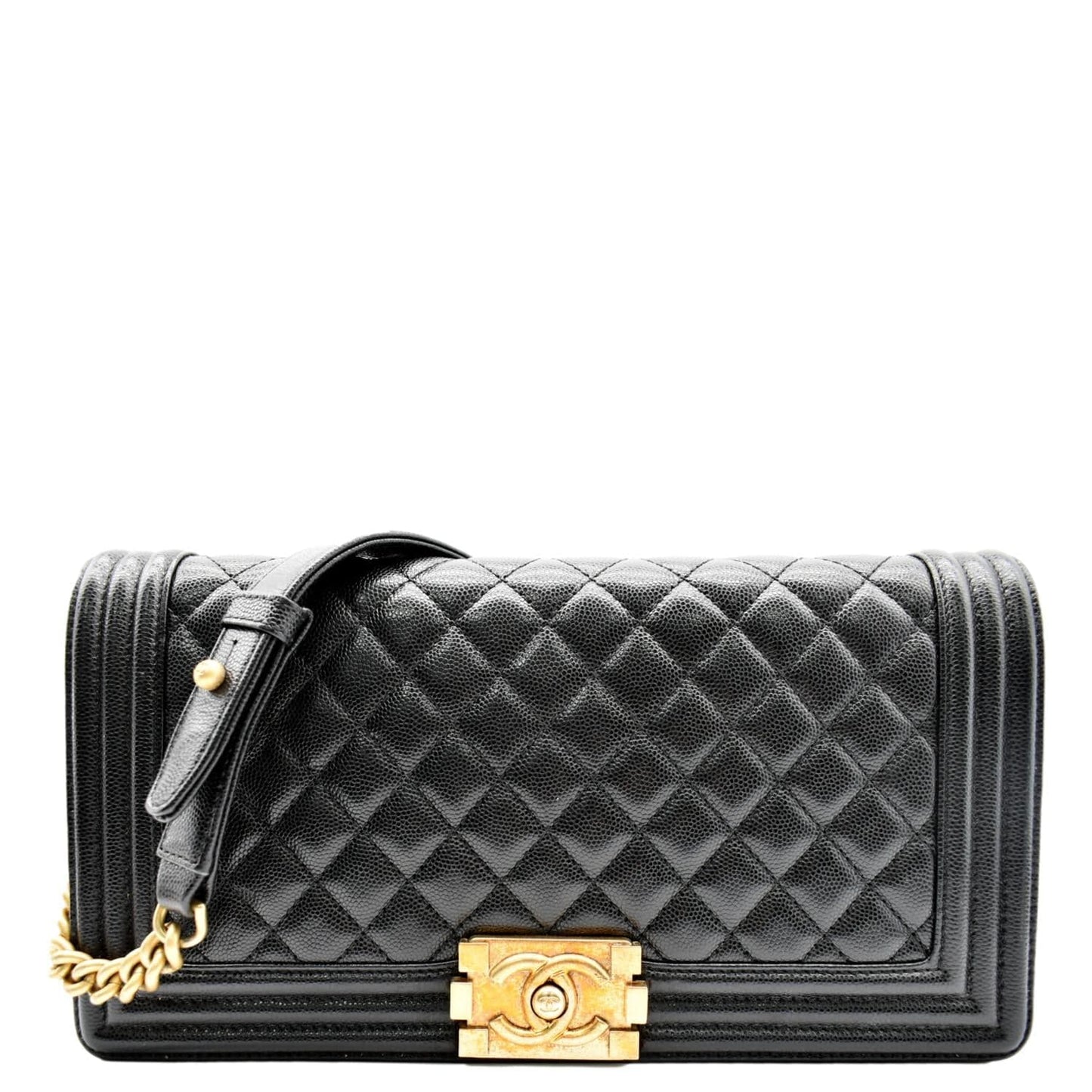 Chanel Boy Flap Caviar Leather Black Travel Bag