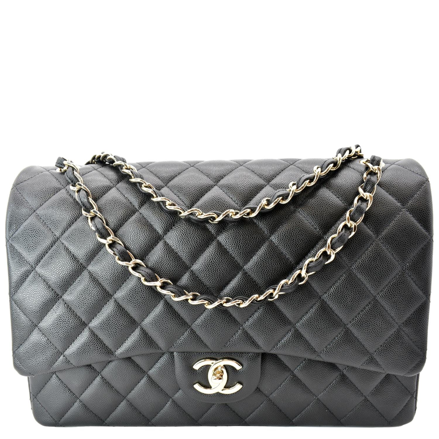 Chanel Maxi Classic Flap Caviar Leather Black Travel Bag