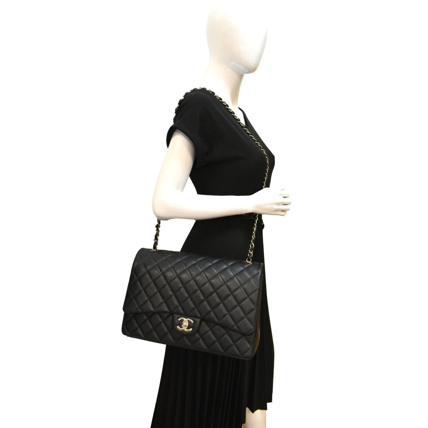 Chanel Maxi Classic Flap Caviar Leather Black Travel Bag