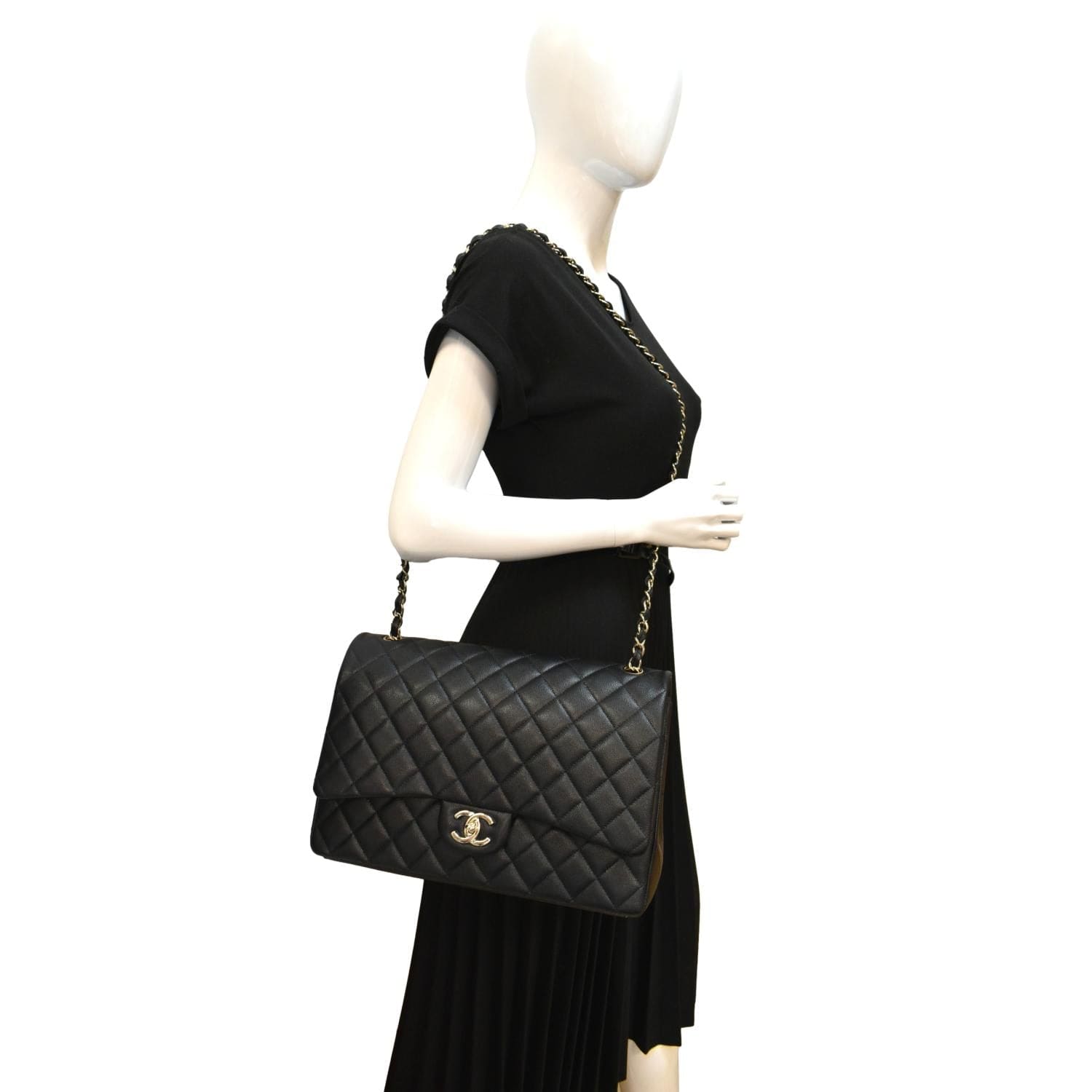 Chanel Maxi Classic Flap Caviar Leather Black Travel Bag