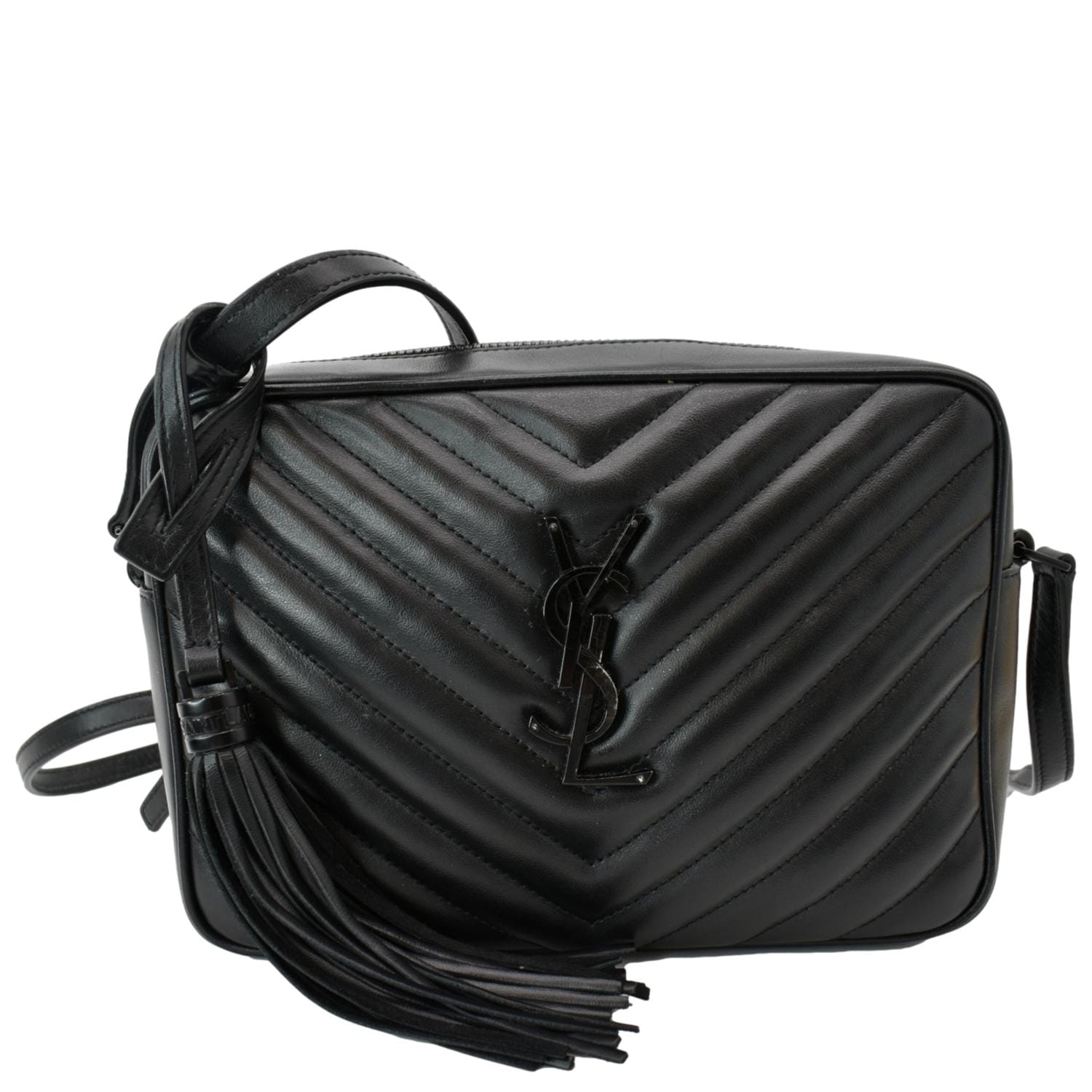 YSL Saint Laurent Yves Lou Chevron Camera Crossbody Bag Leather Black Camera Bag 2