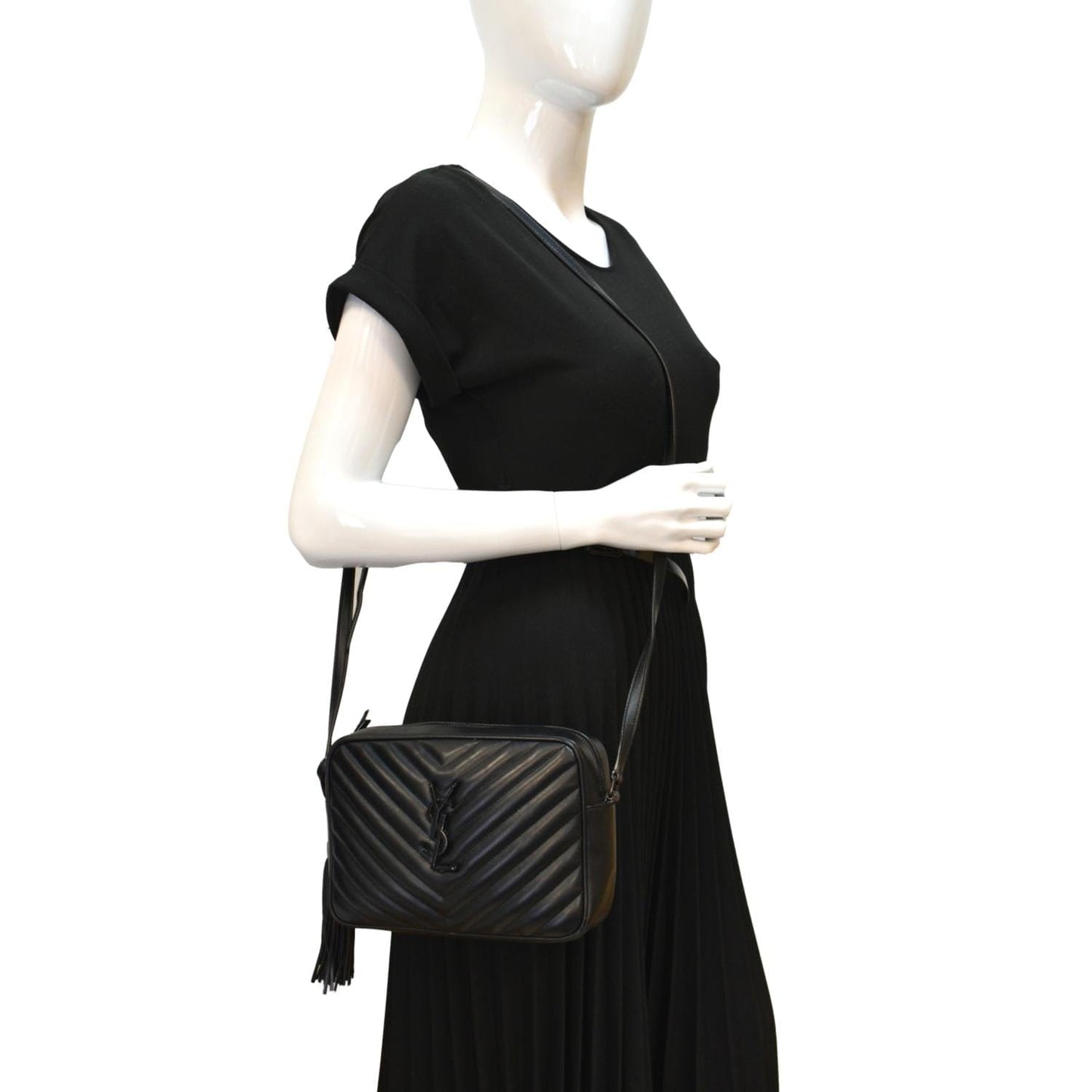 YSL Saint Laurent Yves Lou Chevron Camera Crossbody Bag Leather Black Camera Bag 2