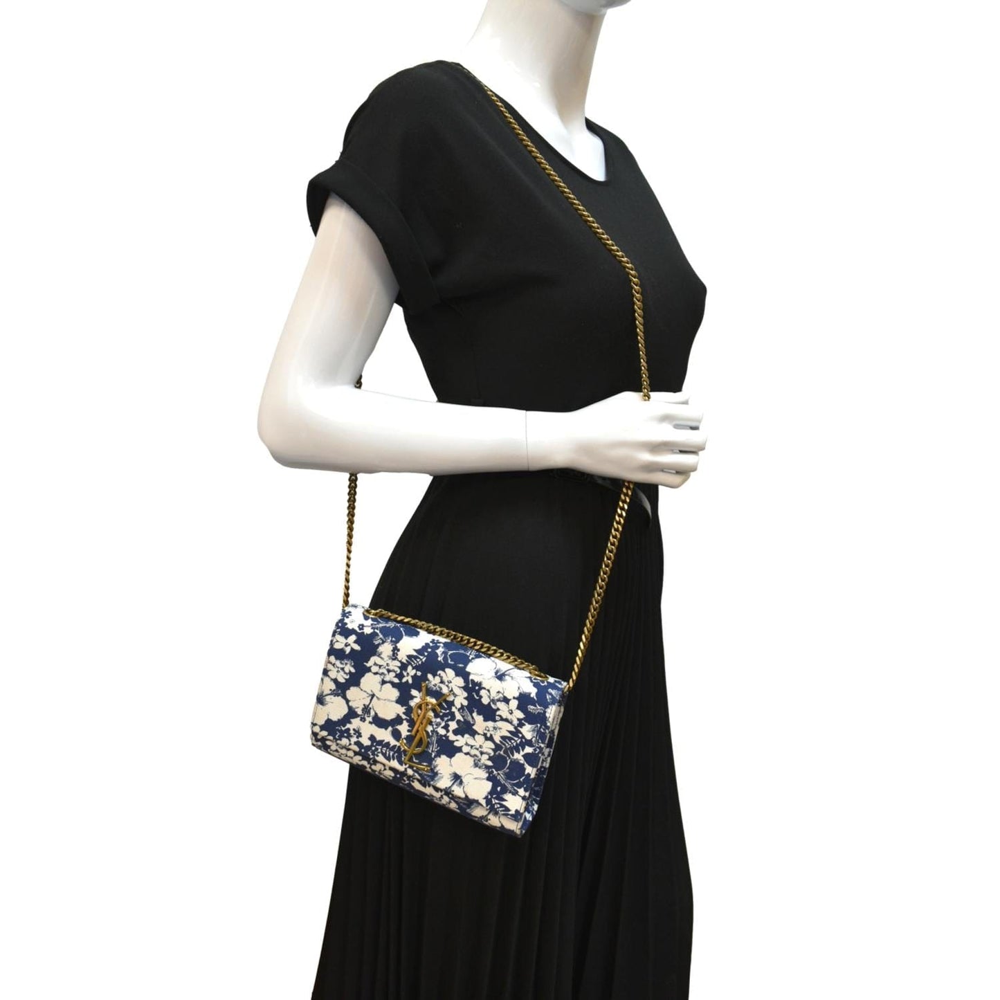 YSL Saint Laurent Yves Kate Floral Print Shoulder Bag Canvas Blue
