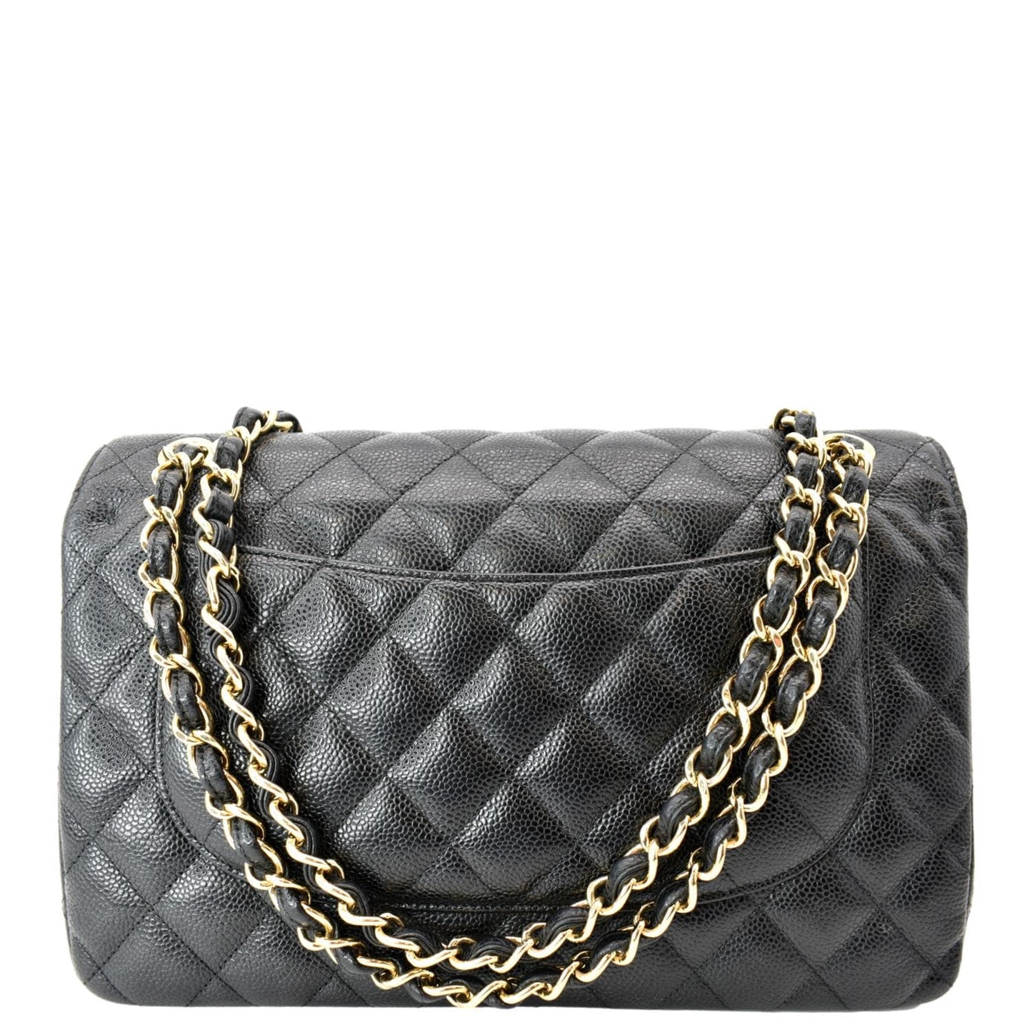 Chanel Classic Double Flap Caviar Leather Black Travel Bag Jumbo Classic