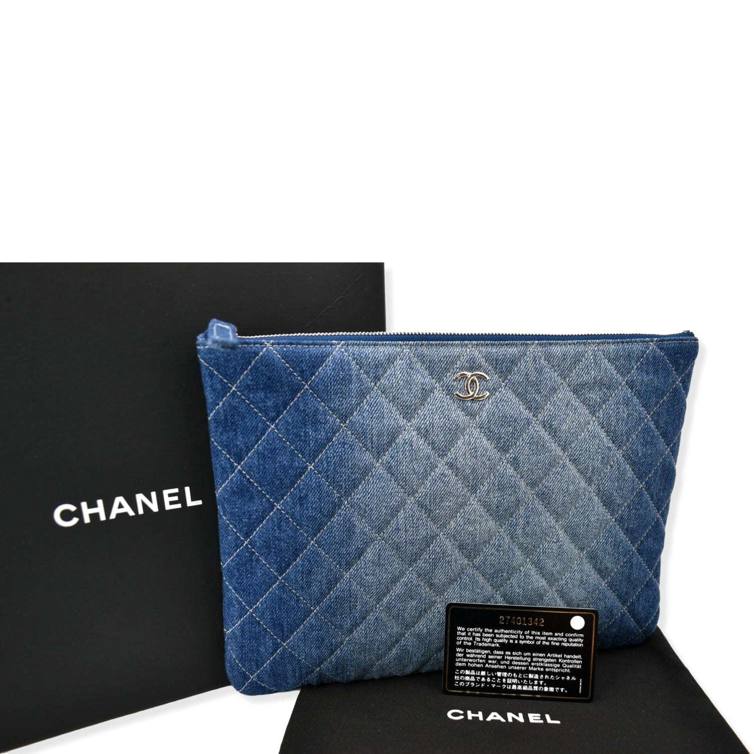 Chanel Quilted Denim O Blue Travel Bag