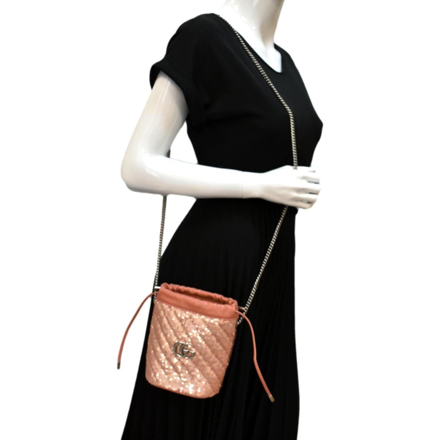 Gucci Marmont Sequin Crossbody Bag Pink Bucket