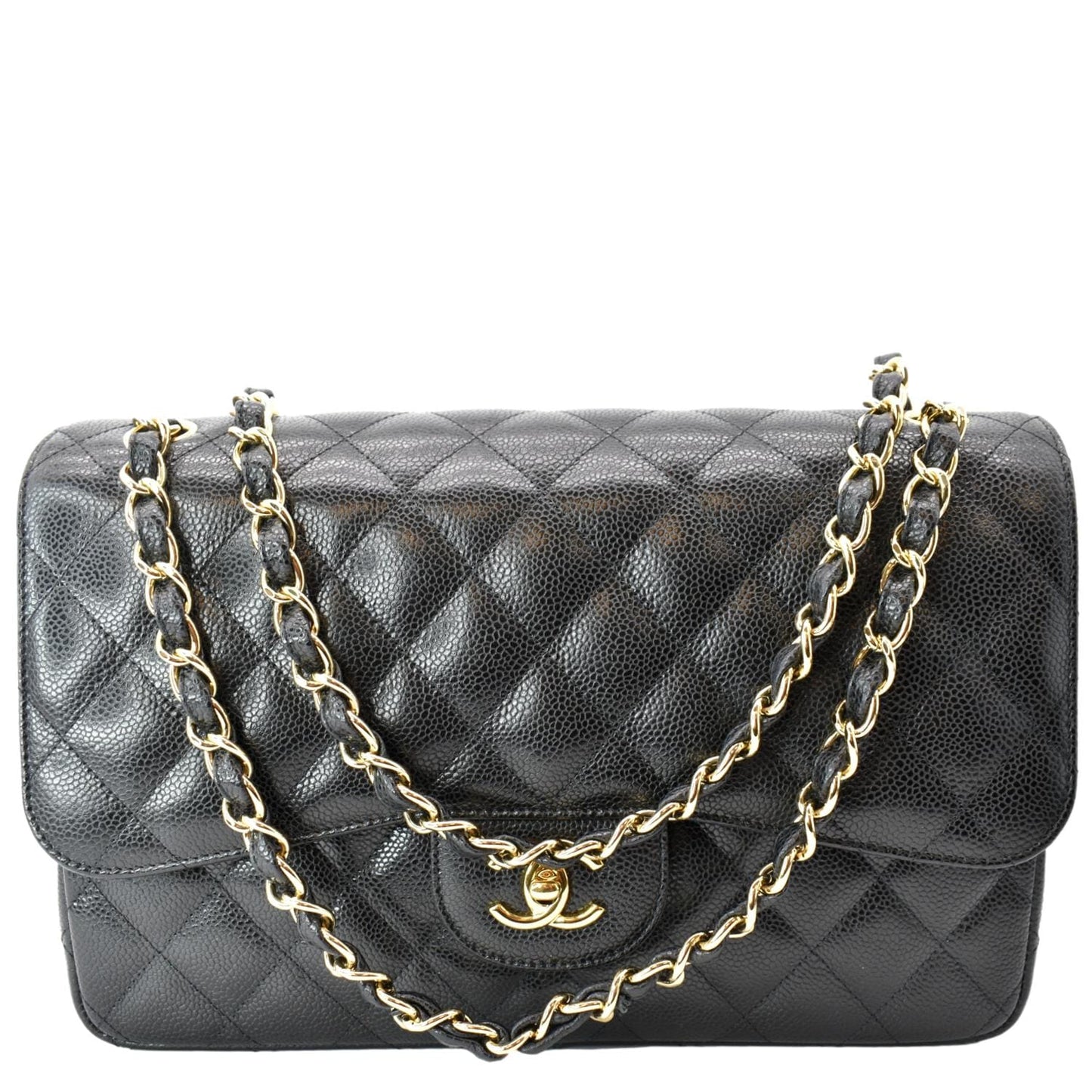 Chanel Classic Jumbo Double Flap Caviar Leather Black Travel Bag