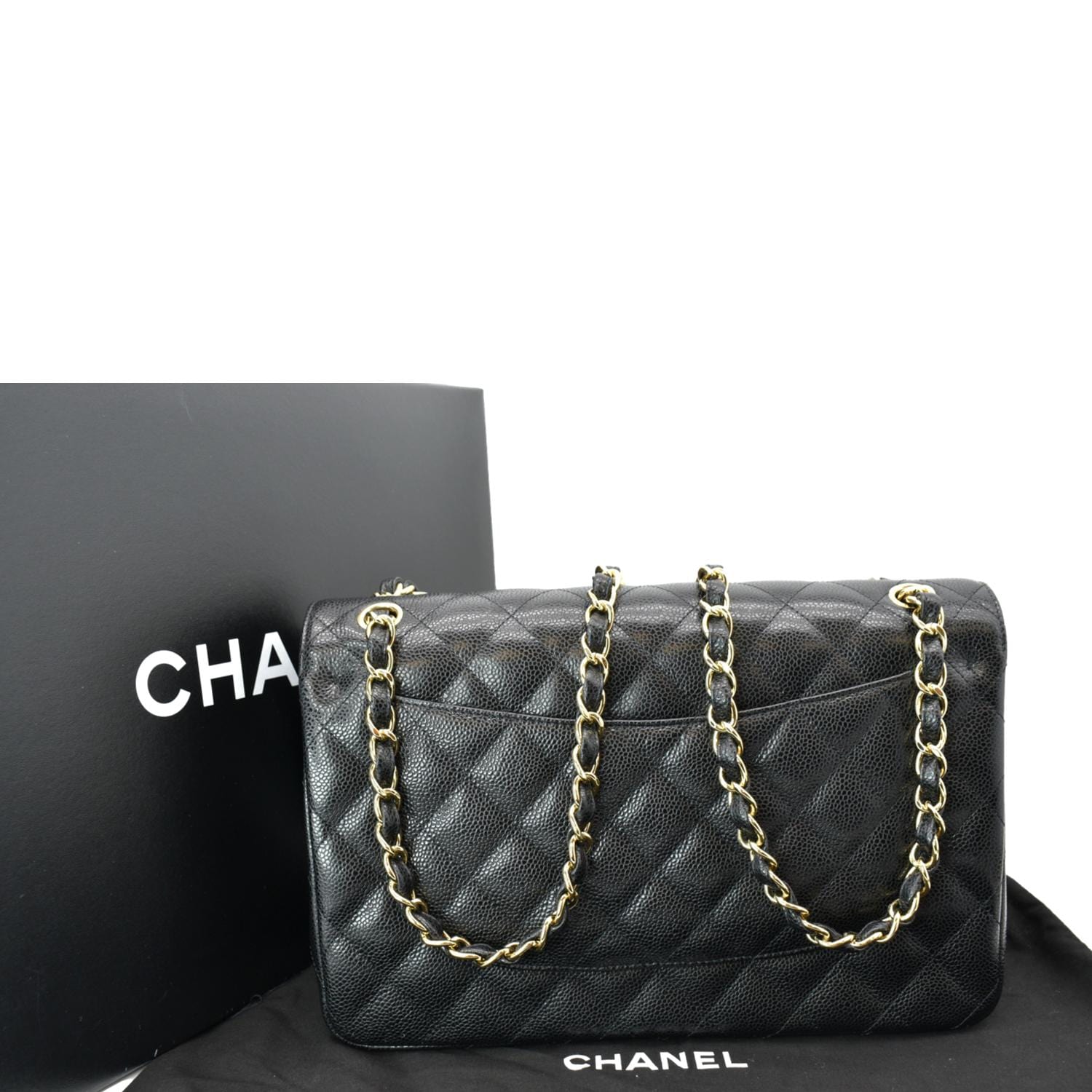 Chanel Classic Jumbo Double Flap Caviar Leather Black Travel Bag