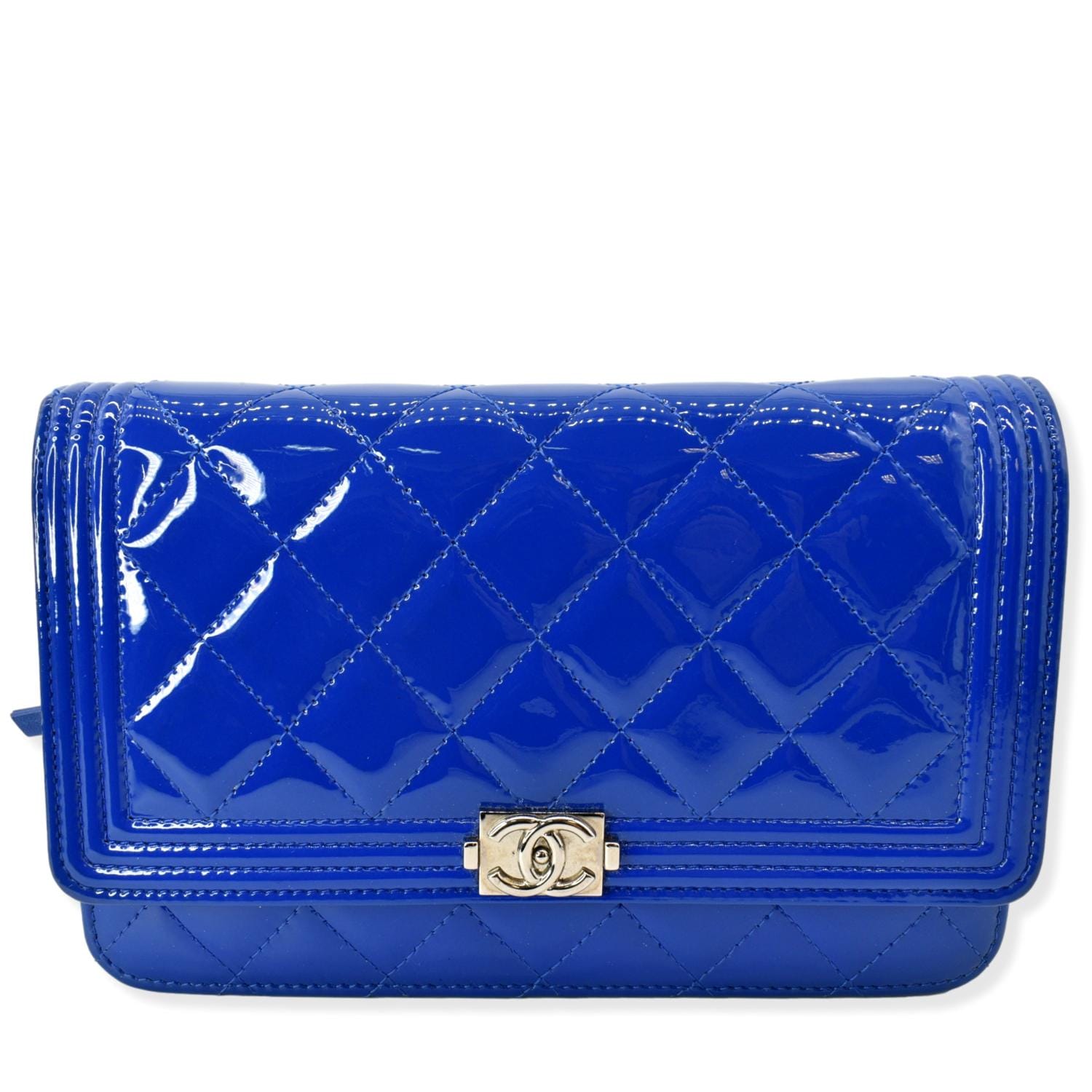 Chanel Boy WOC Patent On Leather Blue Wallet Case