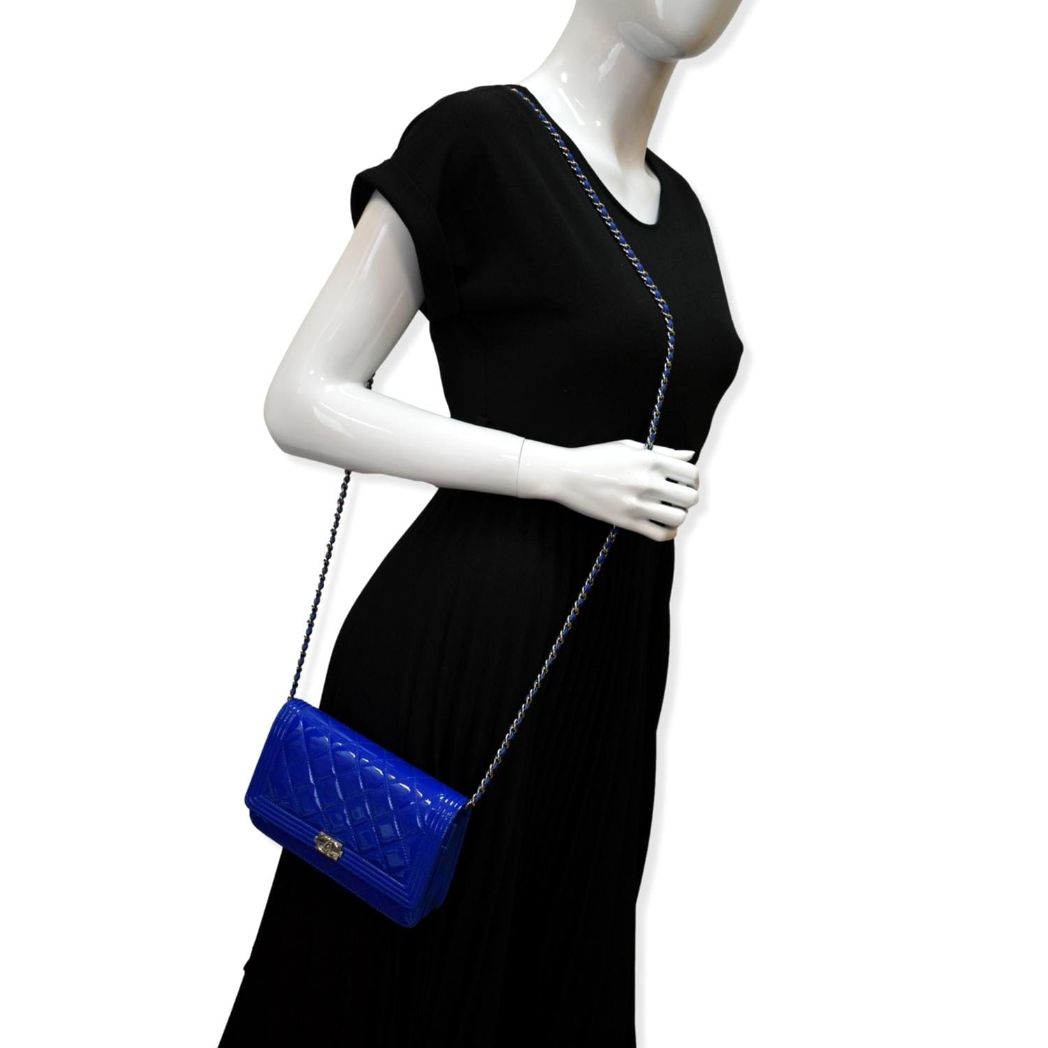 Chanel Boy WOC Patent On Leather Blue Wallet Case