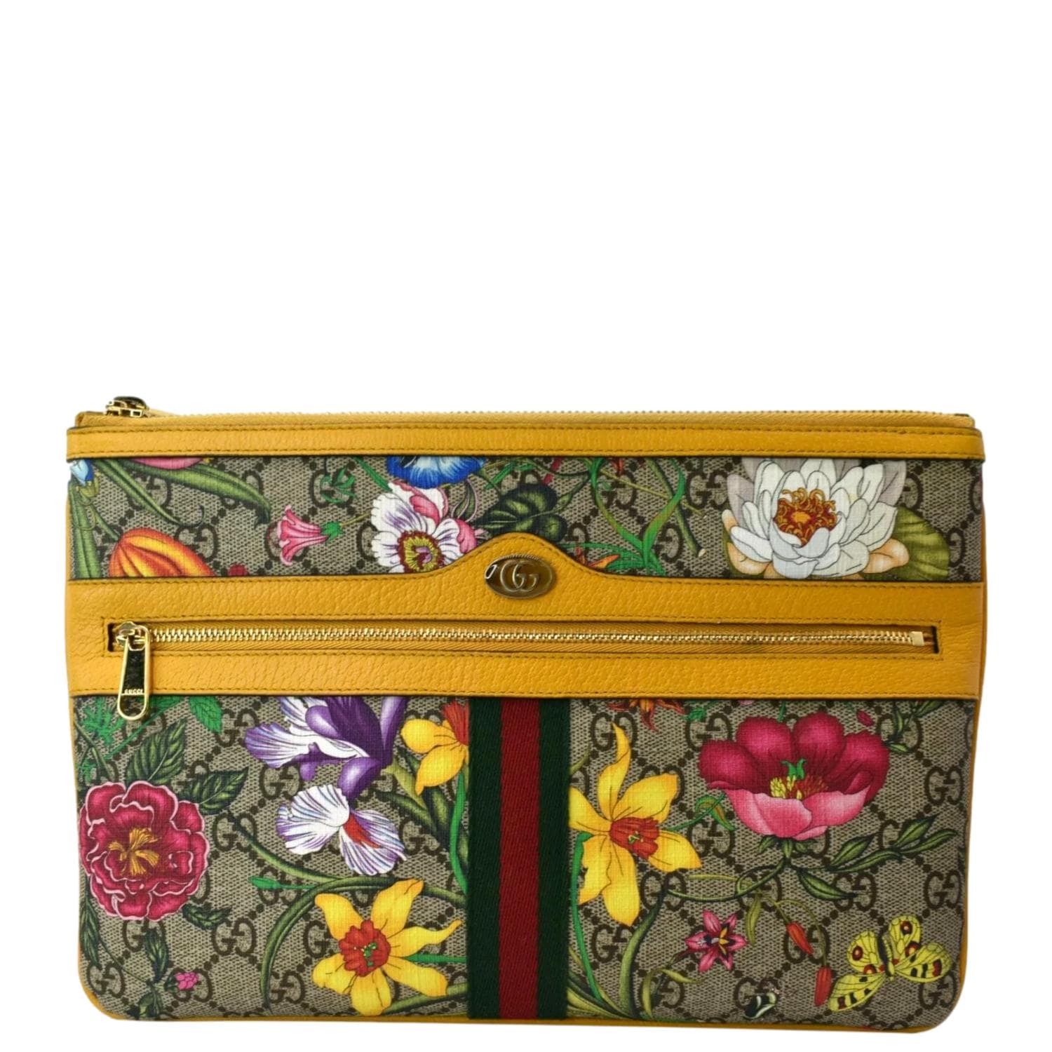 Gucci Ophidia Flora Pouch Clutch Bag Multicolor Leather Monogram