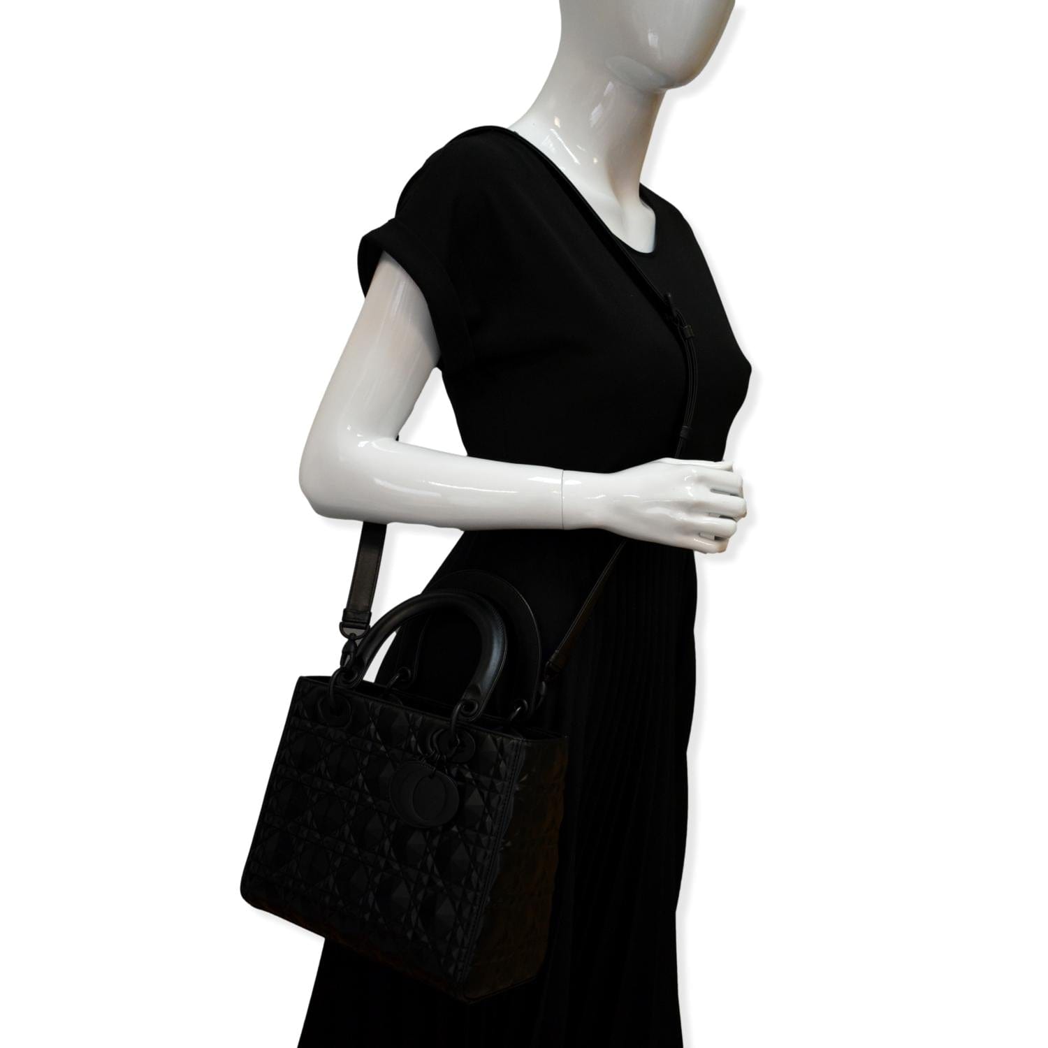 Dior Lady Cannage Calfskin Shoulder Bag Black Medium