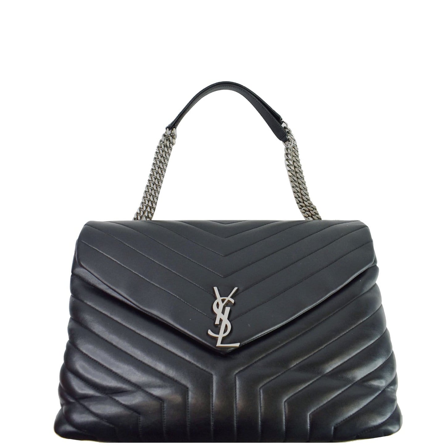 YSL Saint Laurent Yves Loulou Calfskin Shoulder Bag Matelasse Black Large