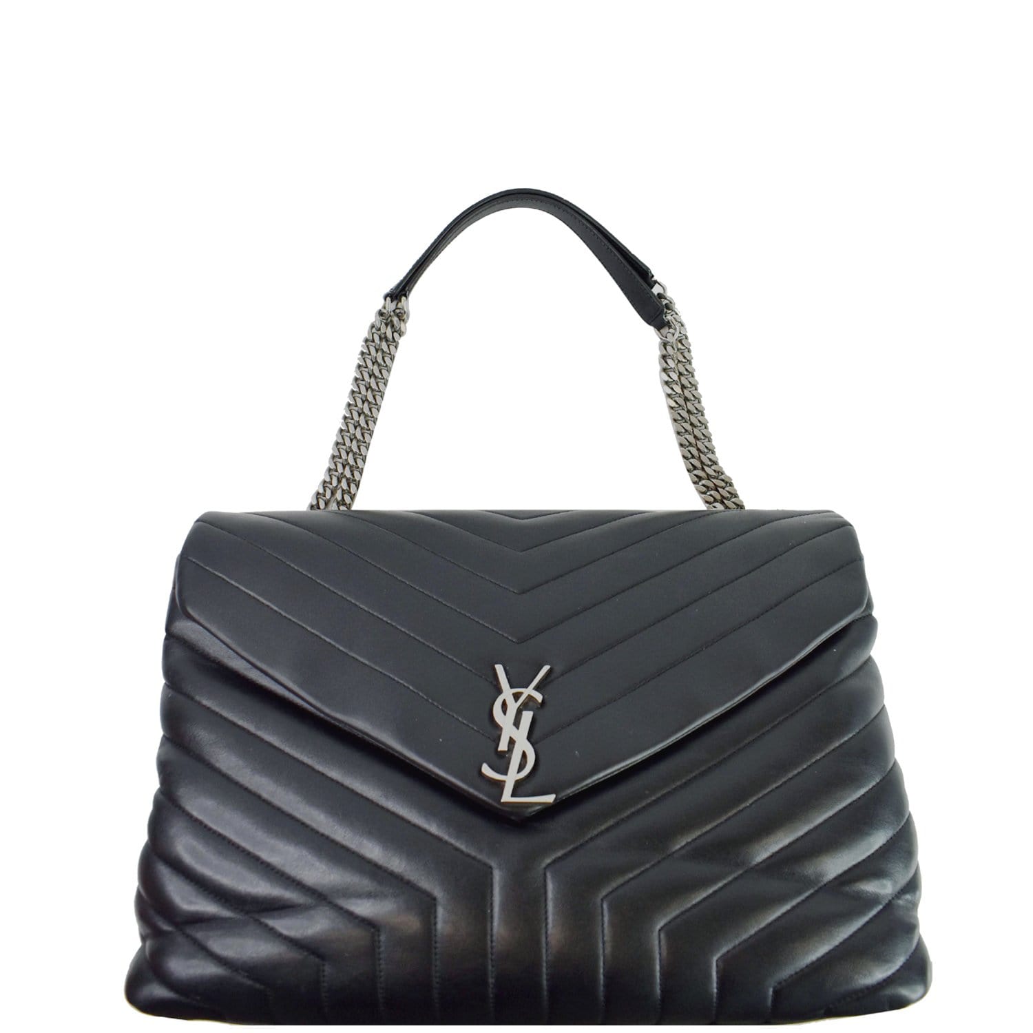 YSL Saint Laurent Yves Loulou Calfskin Shoulder Bag Matelasse Black Large