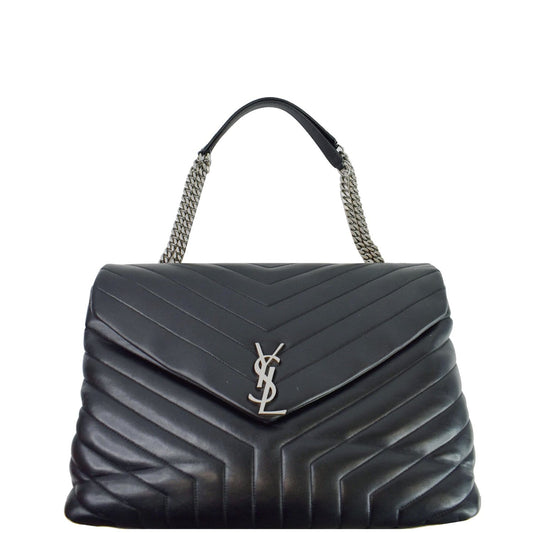 YSL Saint Laurent Yves Loulou Calfskin Shoulder Bag Matelasse Black Large