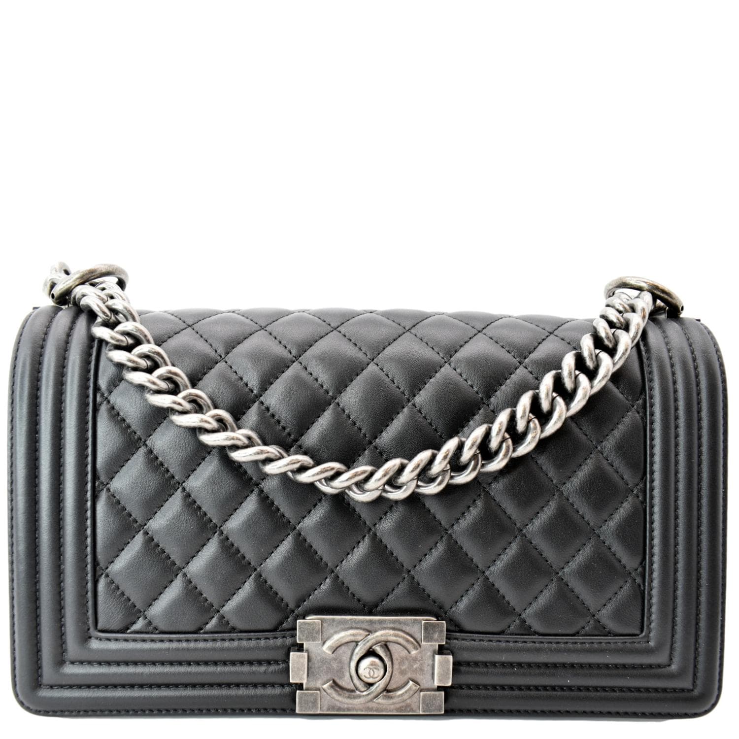 Chanel Boy Flap Leather Black Travel Bag
