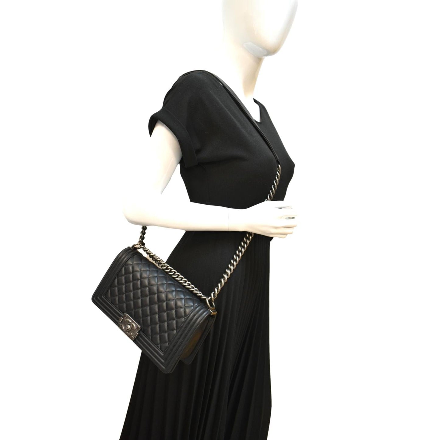 Chanel Boy Flap Leather Black Travel Bag