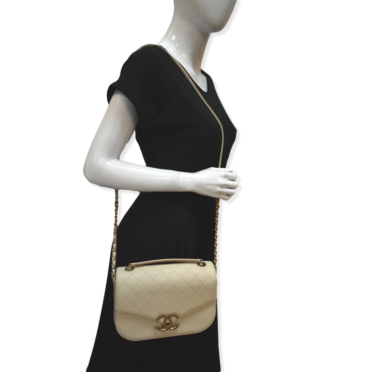 Chanel Coco Cuba Caviar Top Handle Leather Ivory Travel Bag