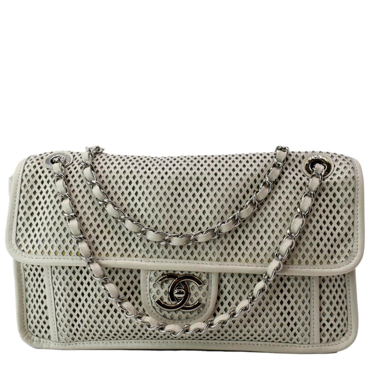 Chanel Up Air Classic Flap Perforated Calfskin White Travel Bag