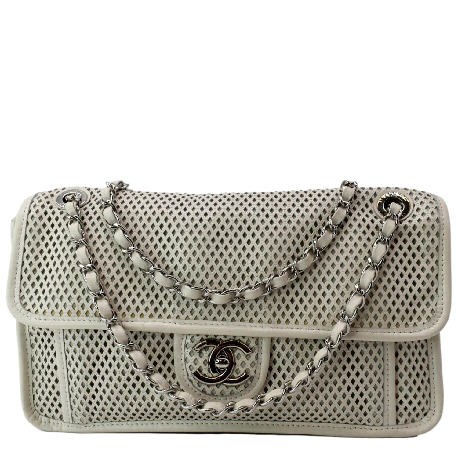 Chanel Up Air Classic Flap Perforated Calfskin White Travel Bag