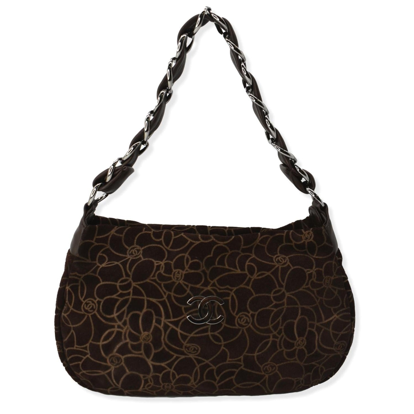 Chanel Camellia Embossed Suede Brown Travel Bag