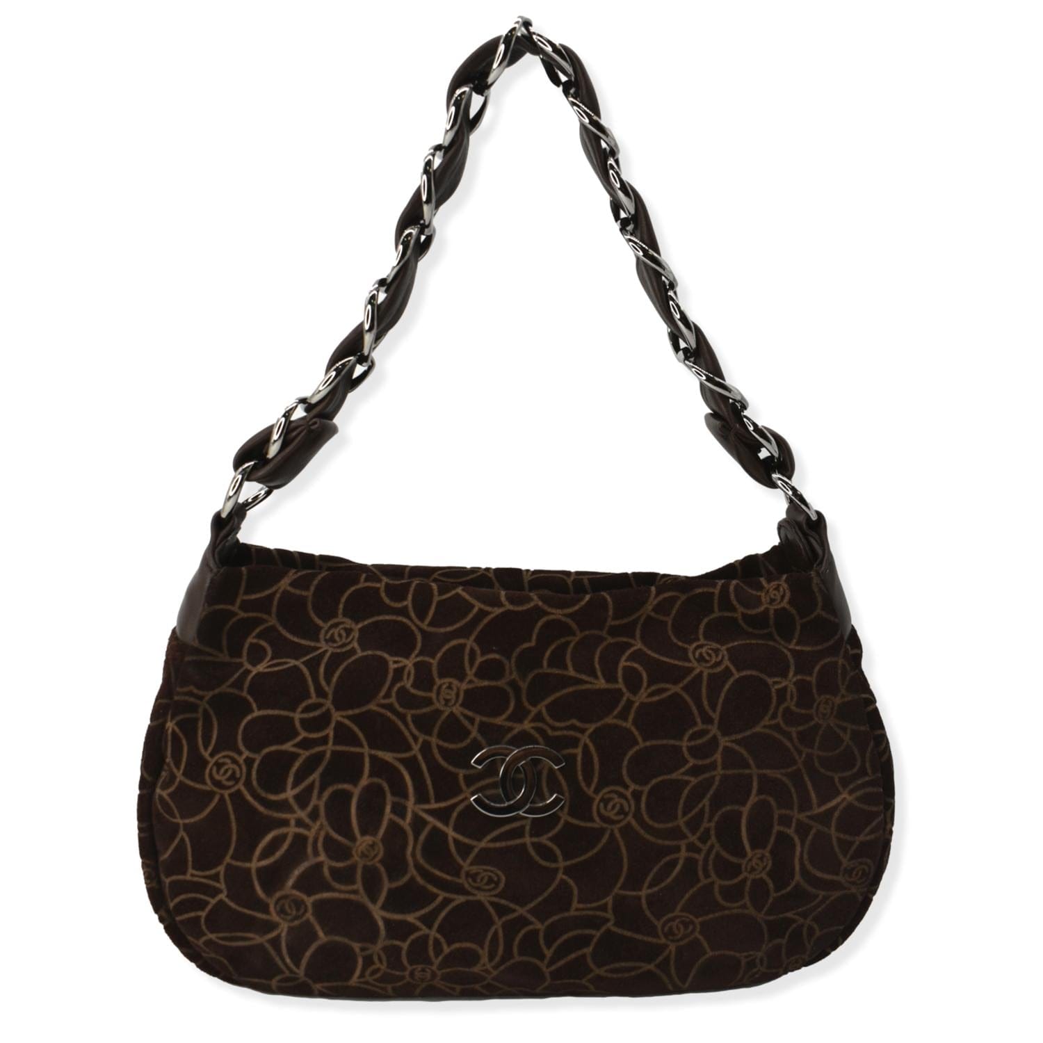 Chanel Camellia Embossed Suede Brown Travel Bag