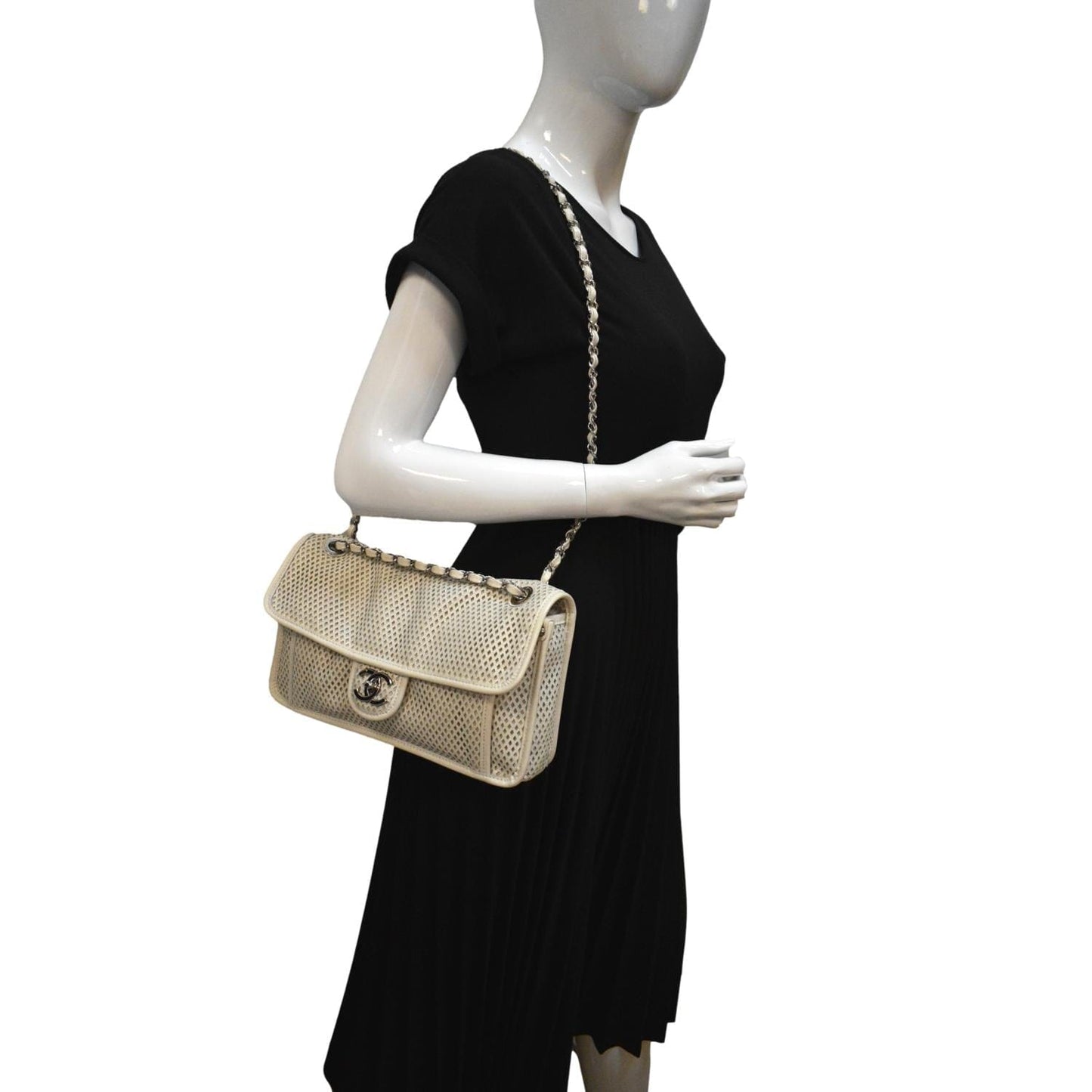 Chanel Up Air Classic Flap Perforated Calfskin White Travel Bag