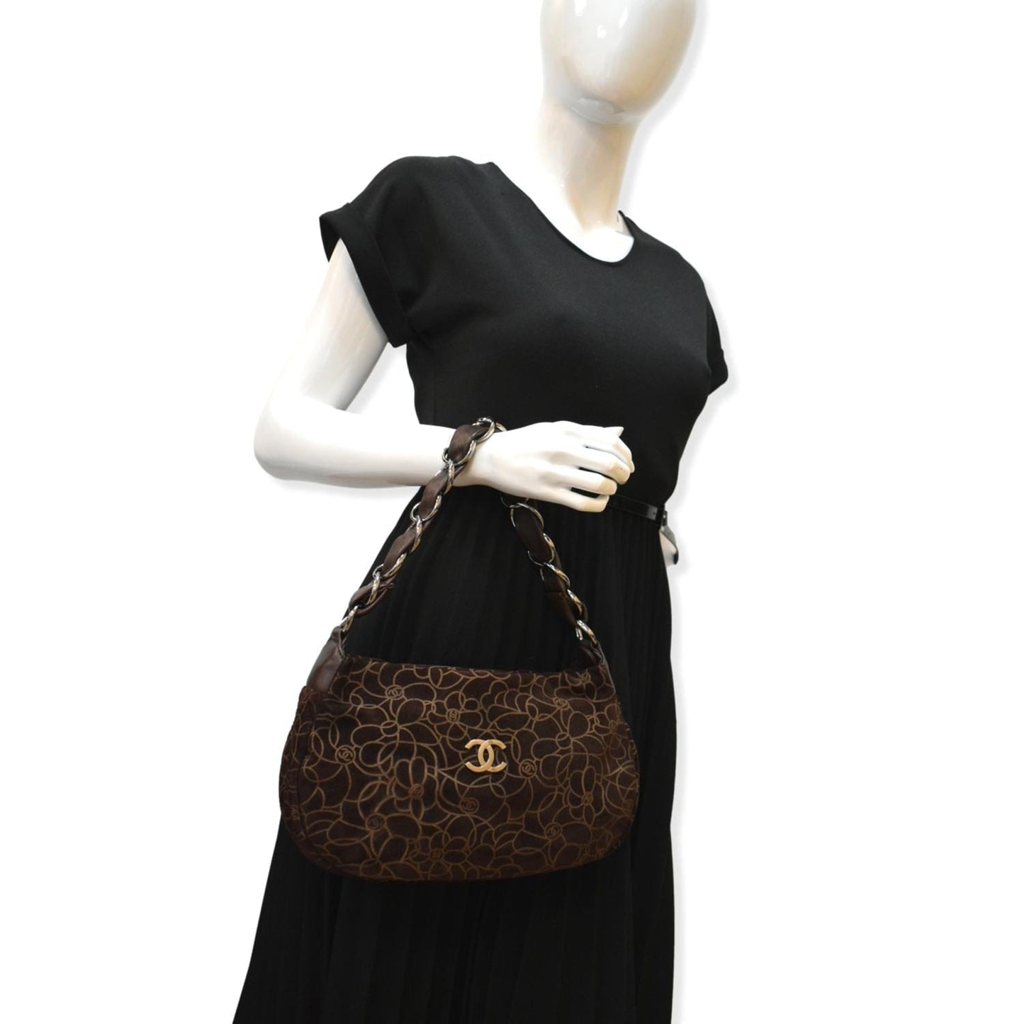 Chanel Camellia Embossed Suede Brown Travel Bag