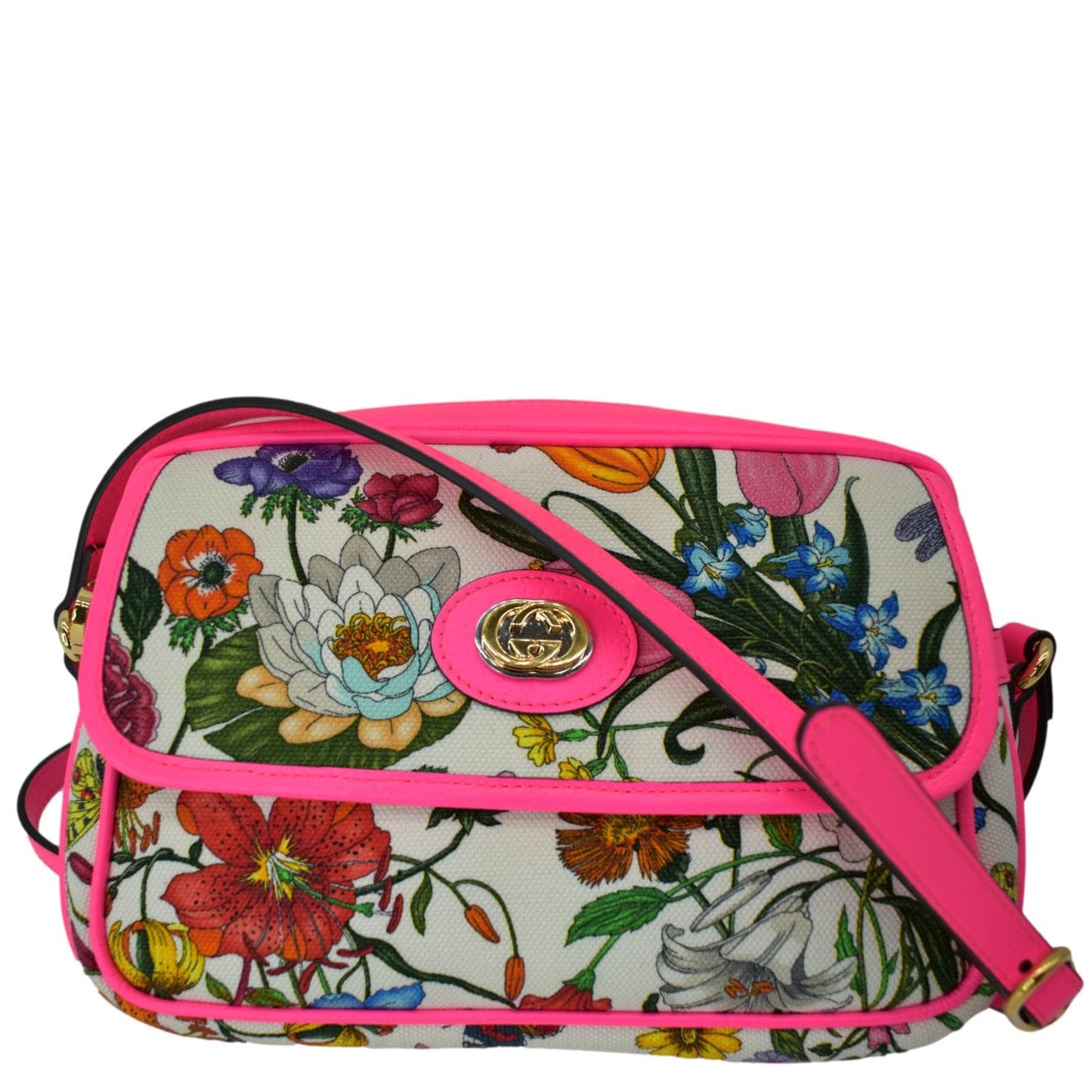 Gucci Flora Tote Shoulder Bag Canvas Pink