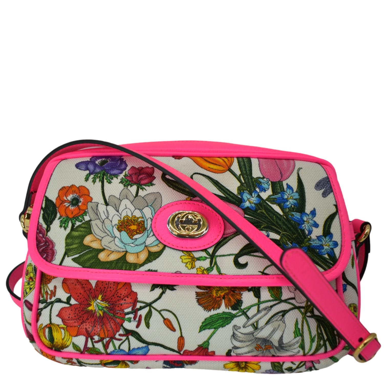 Gucci Flora Tote Shoulder Bag Canvas Pink