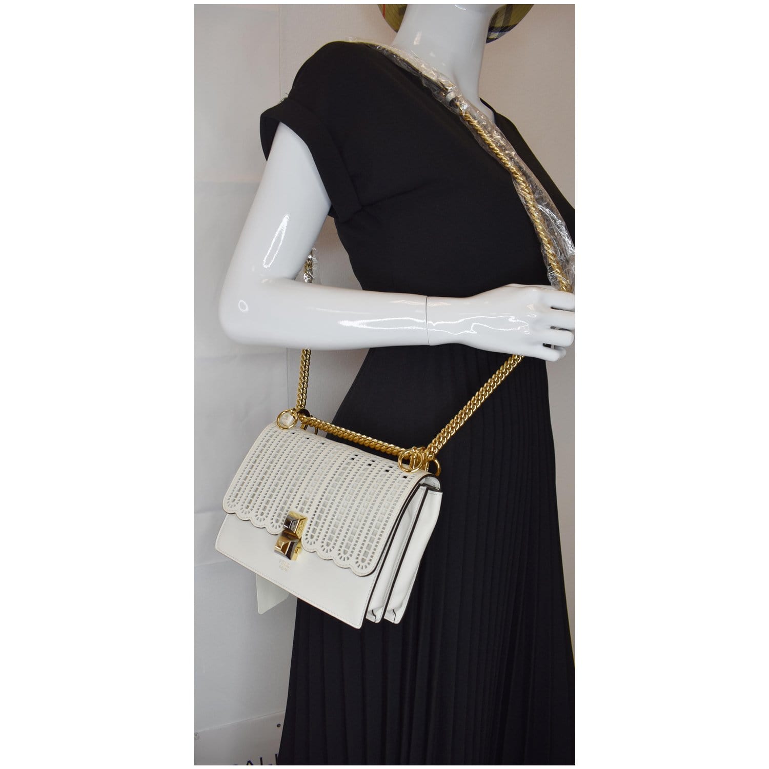 Fendi Kan Perforated Shoulder Bag Ice Leather White