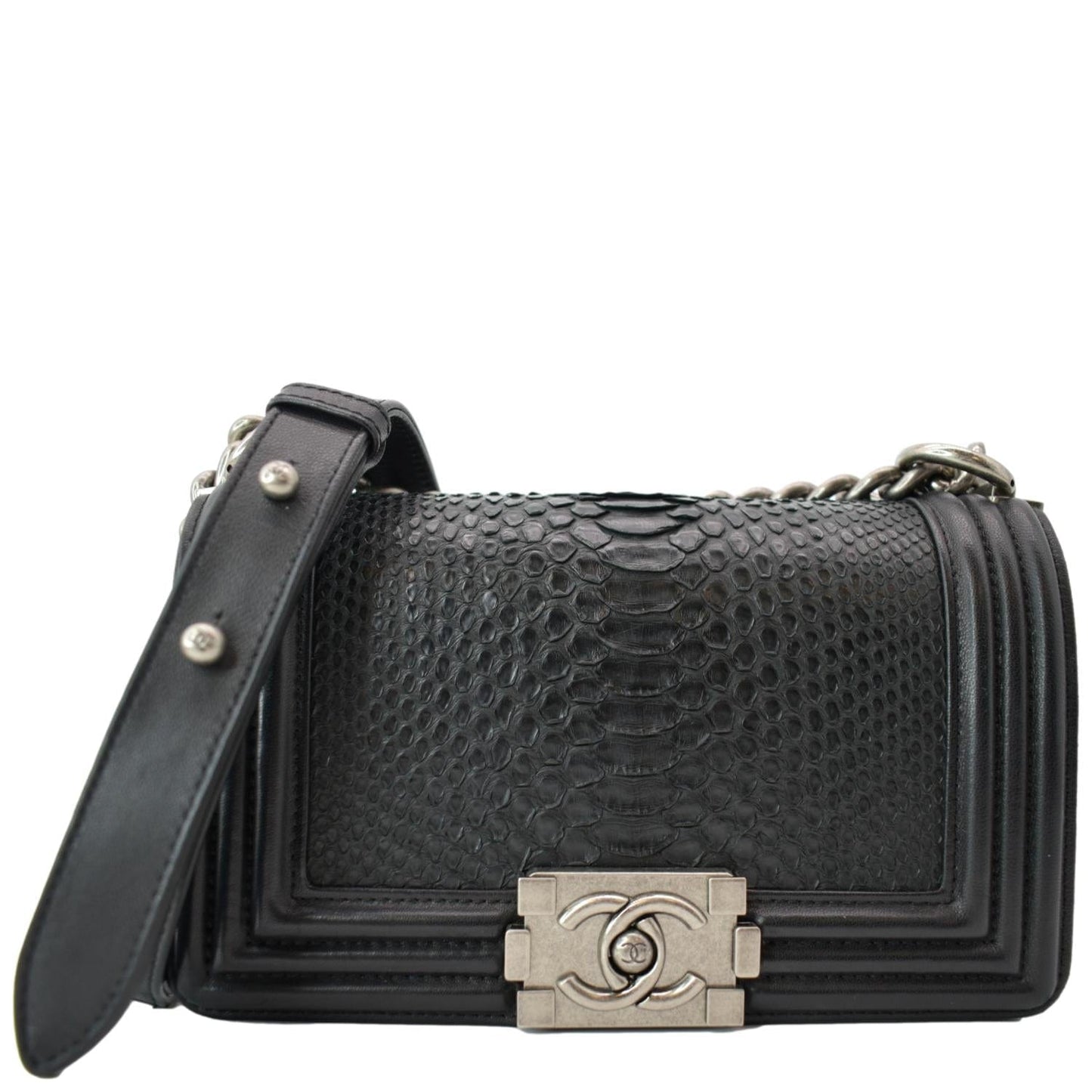 Chanel Flap Boy Python Leather Black Travel Bag